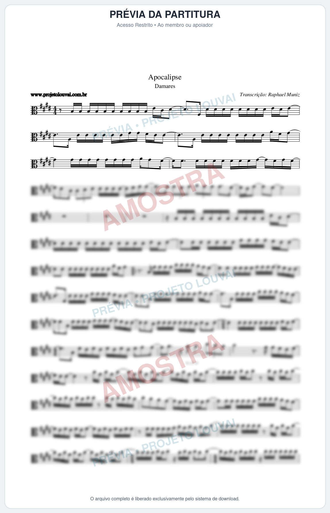 Prévia protegida da primeira página da partitura Partitura da música Apocalipse - Damares - Tom E