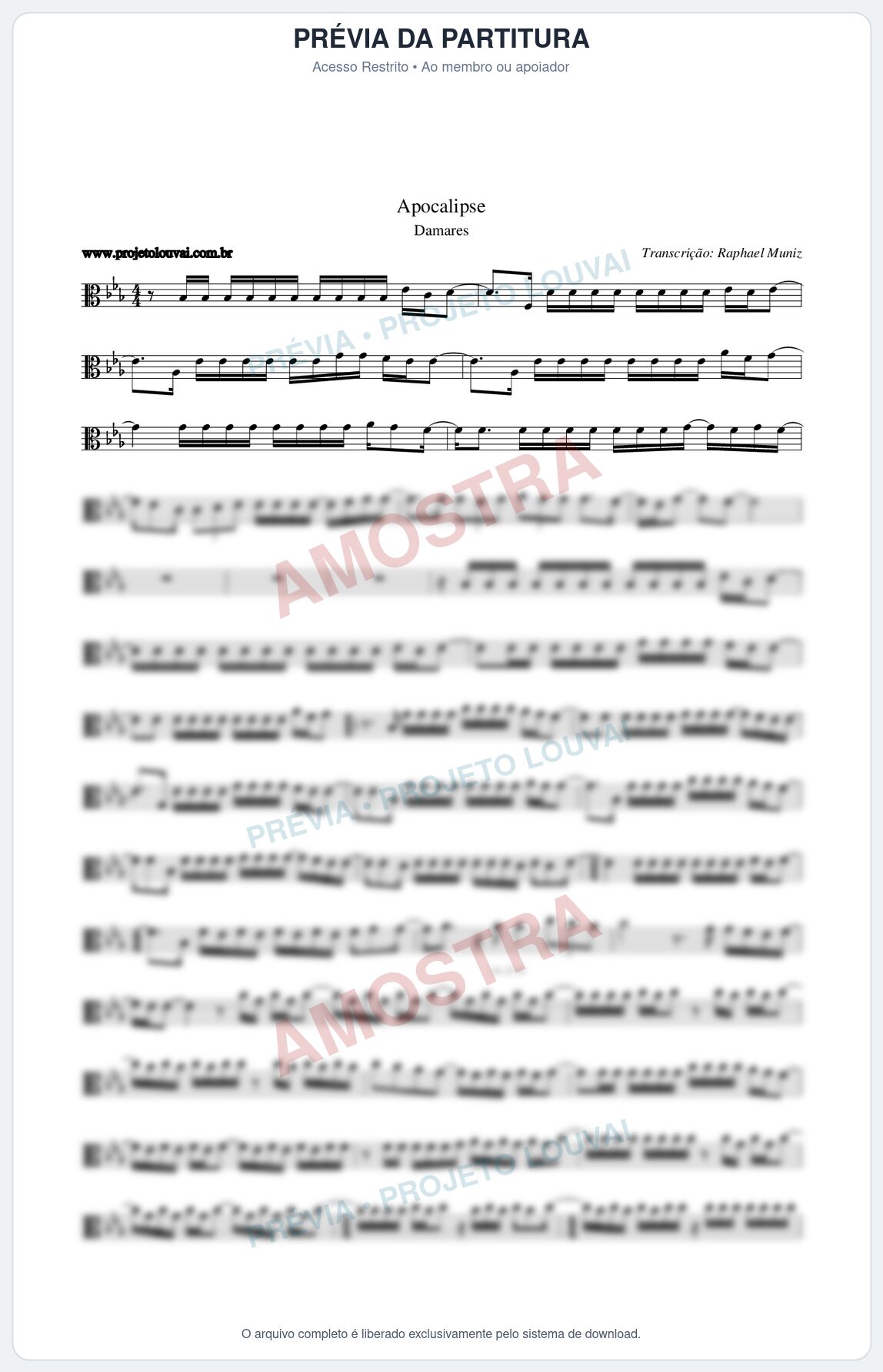Prévia protegida da primeira página da partitura Partitura da música Apocalipse - Damares - Tom Eb