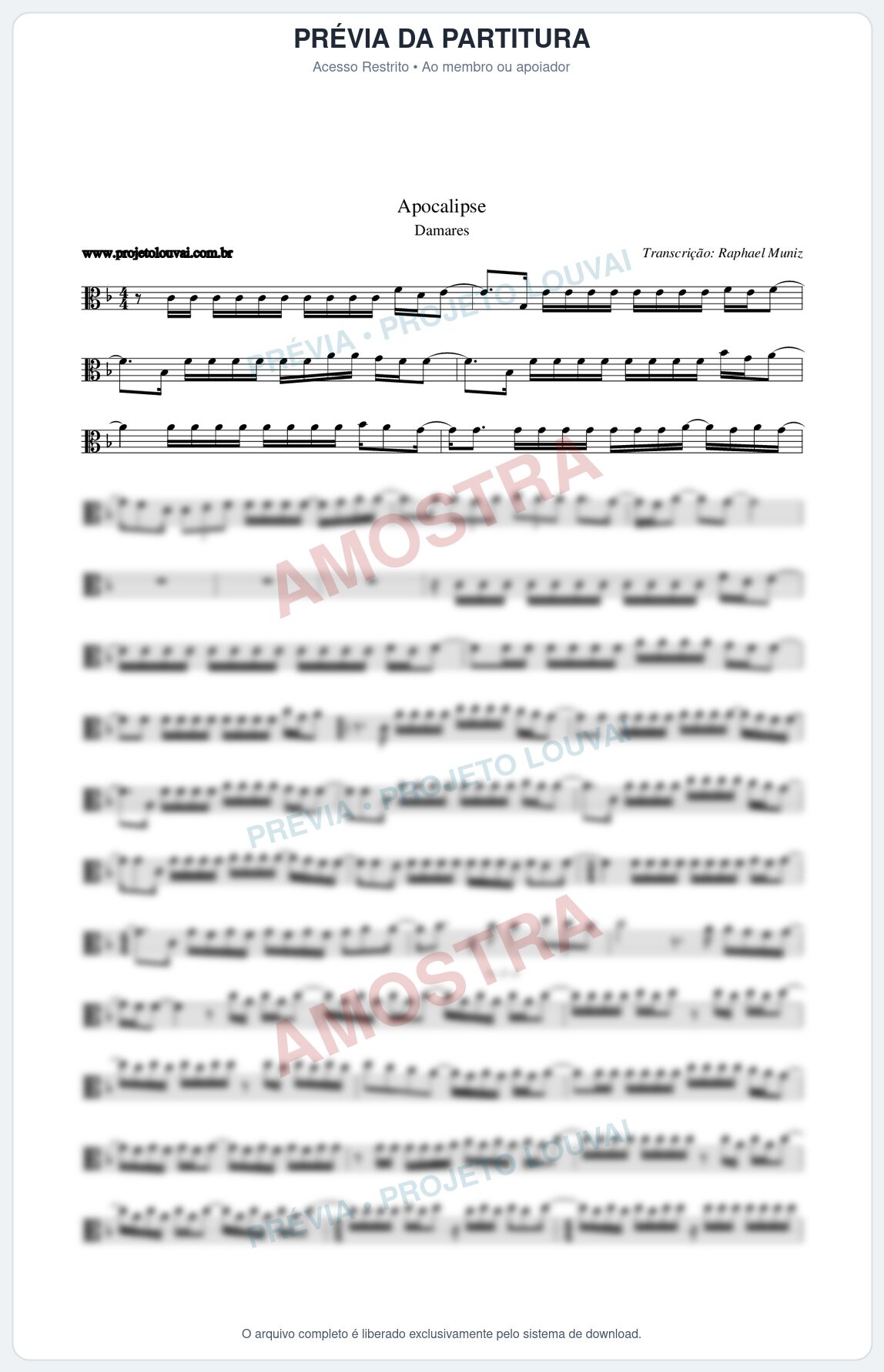 Prévia protegida da primeira página da partitura Partitura da música Apocalipse - Damares - Tom F