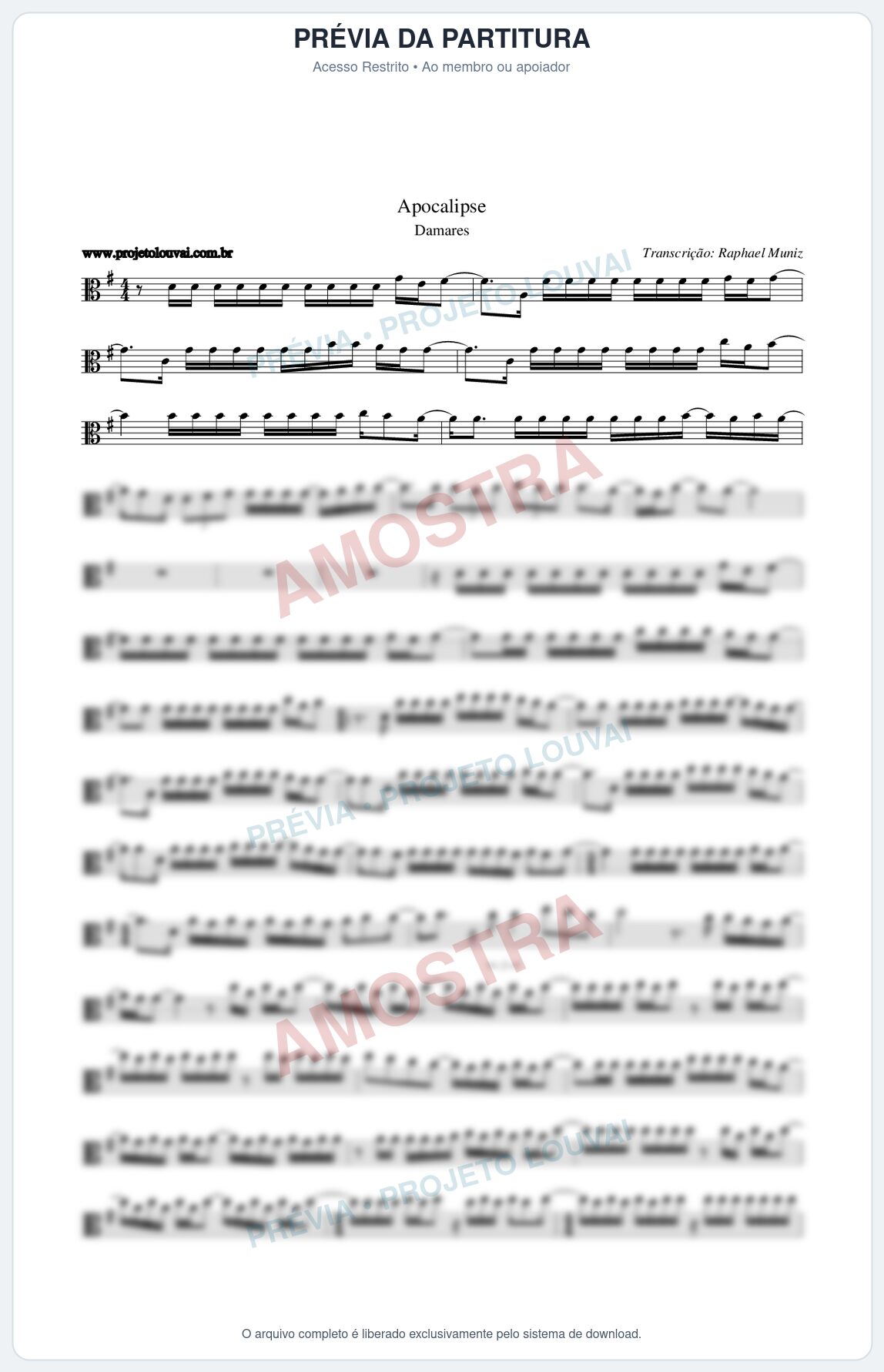Prévia protegida da primeira página da partitura Partitura da música Apocalipse - Damares - Tom G
