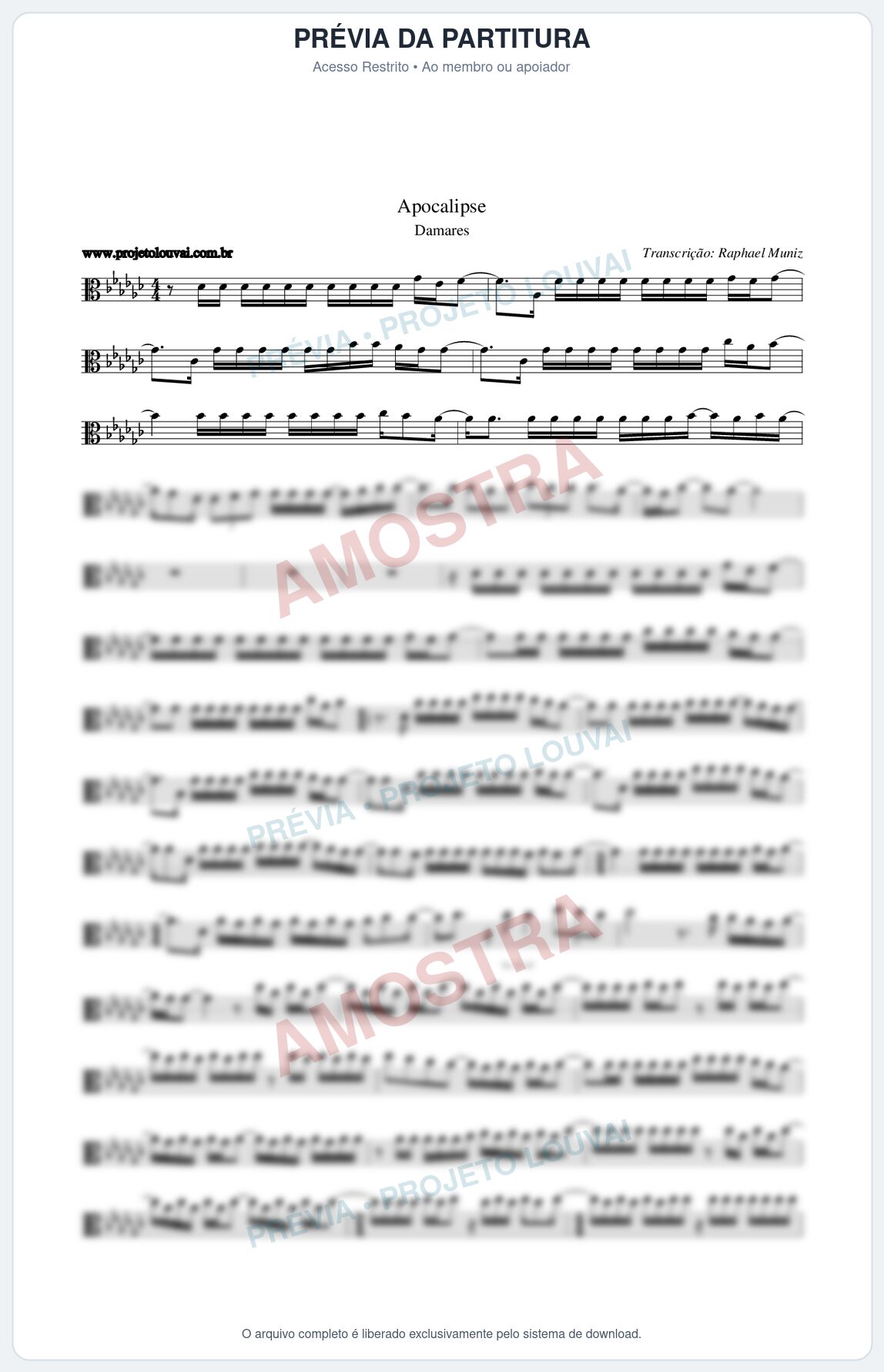Prévia protegida da primeira página da partitura Partitura da música Apocalipse - Damares - Tom Gb