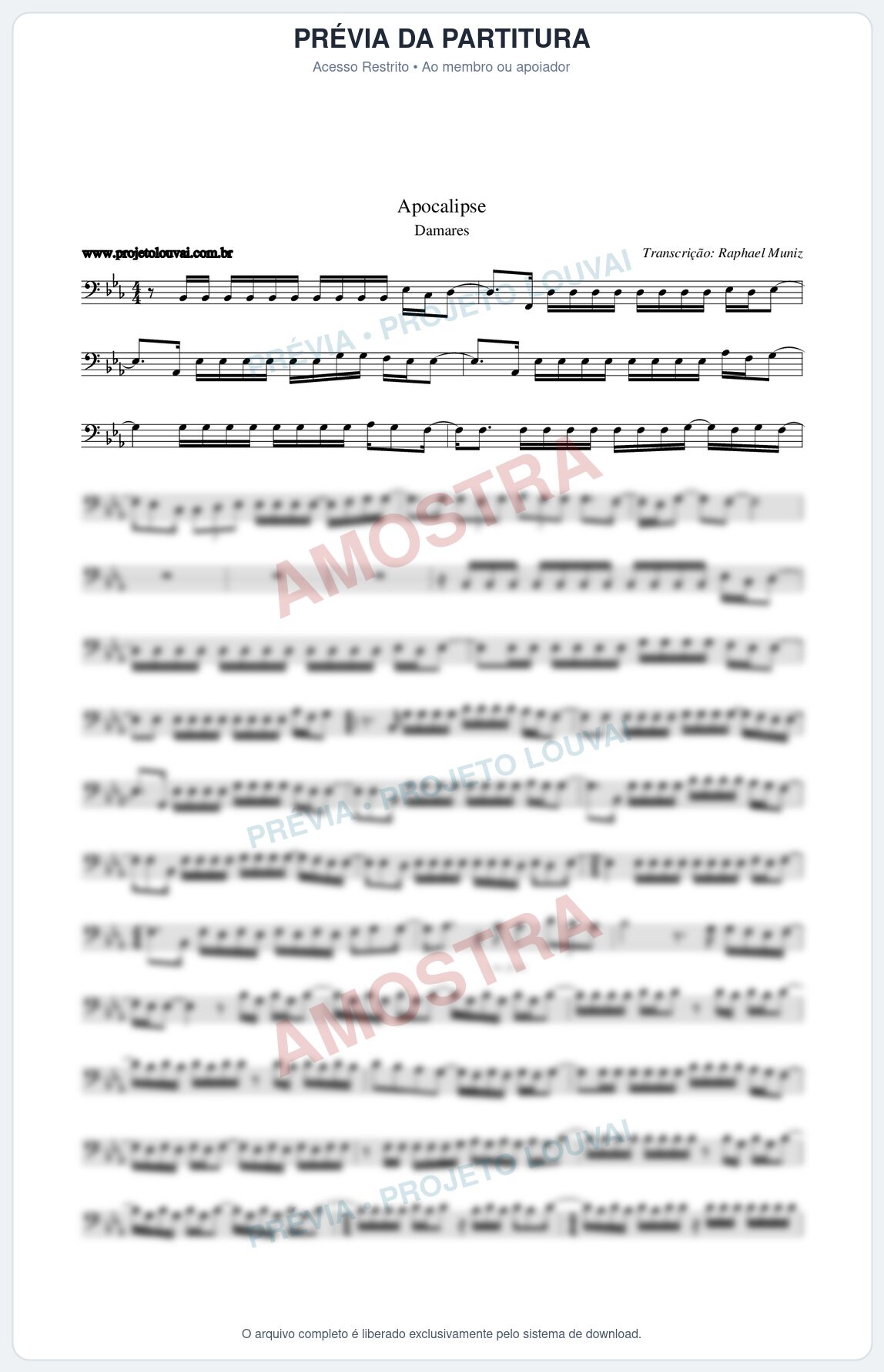 Prévia protegida da primeira página da partitura Partitura da música Apocalipse - Damares - Tom Eb