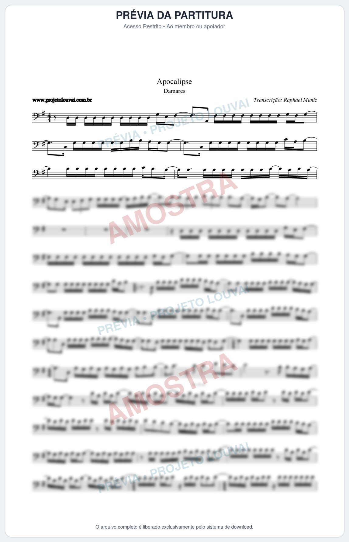 Prévia protegida da primeira página da partitura Partitura da música Apocalipse - Damares - Tom G