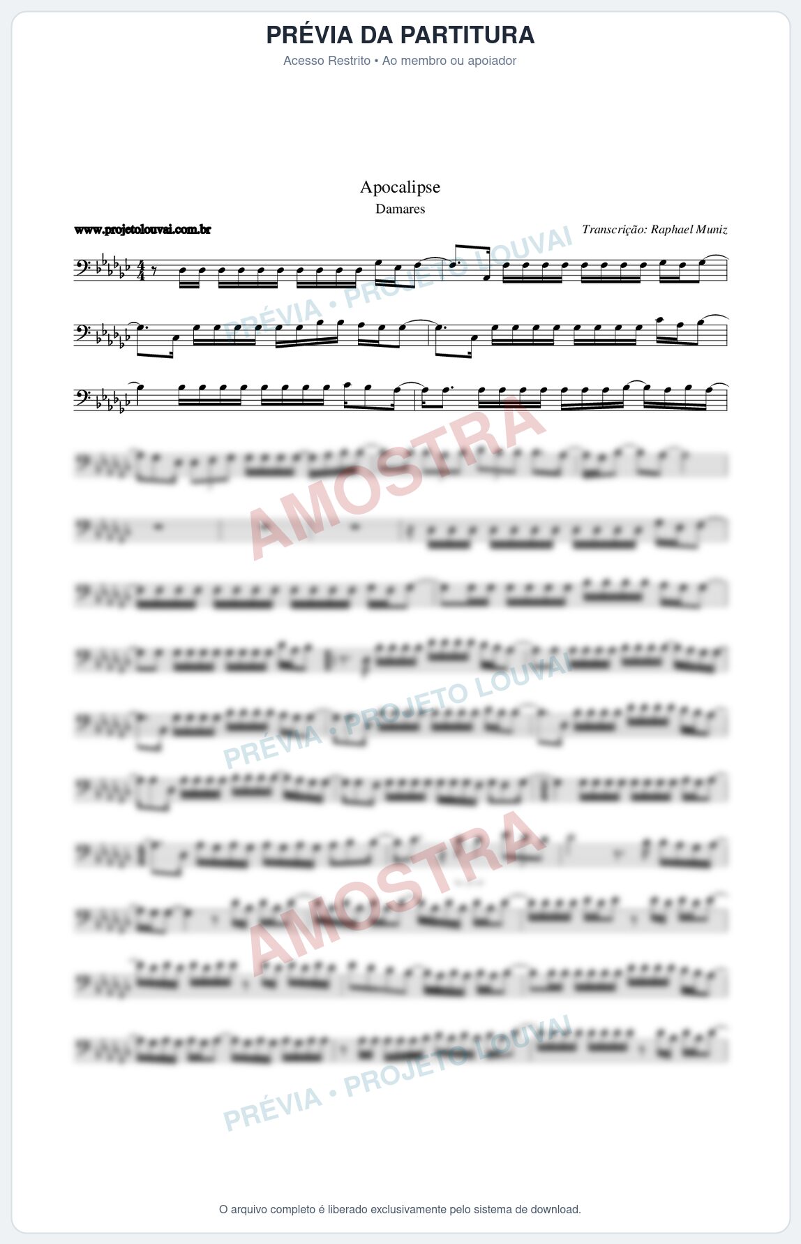 Prévia protegida da primeira página da partitura Partitura da música Apocalipse - Damares - Tom Gb