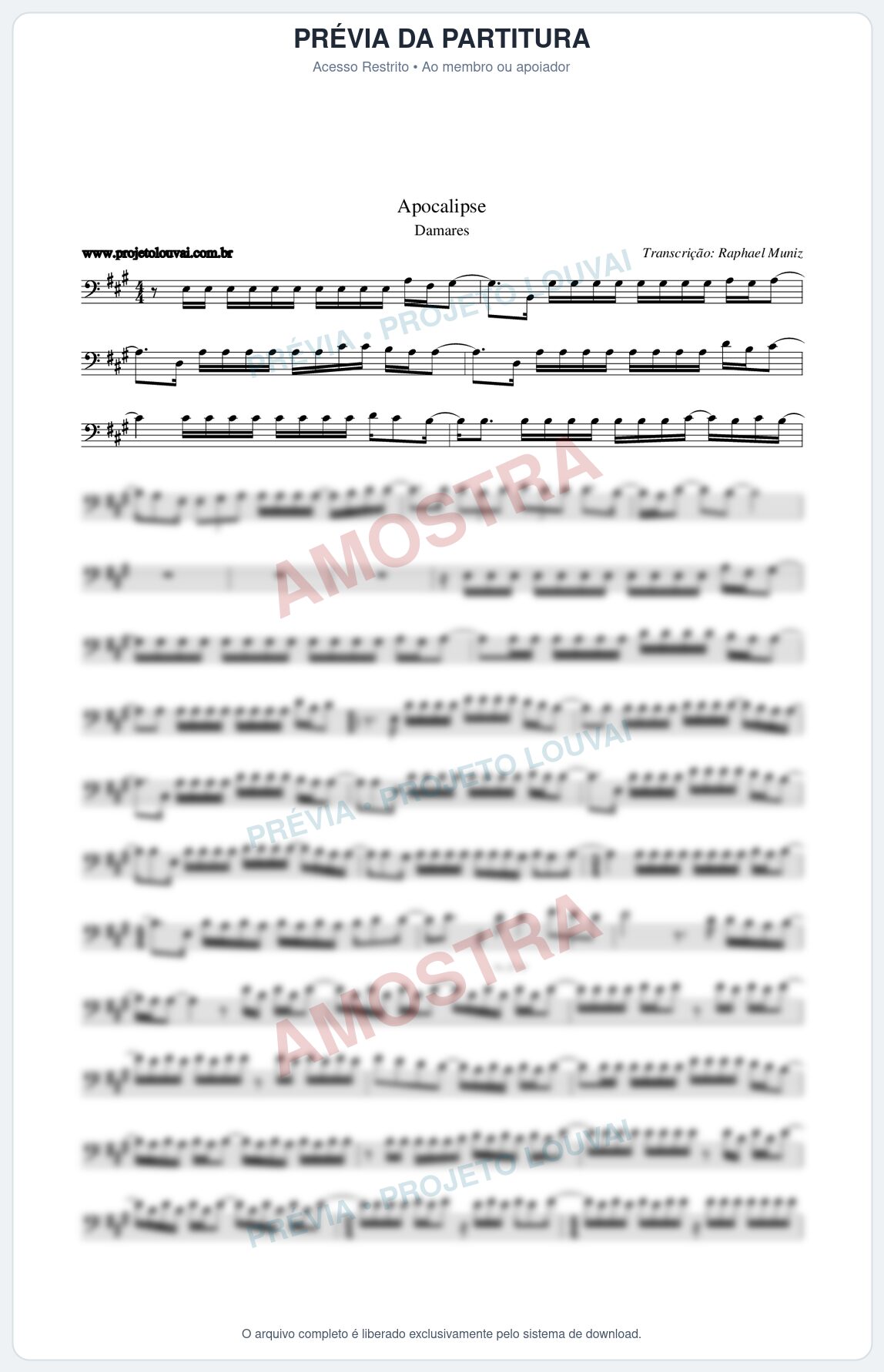 Prévia protegida da primeira página da partitura Partitura da música Apocalipse - Damares - Tom A