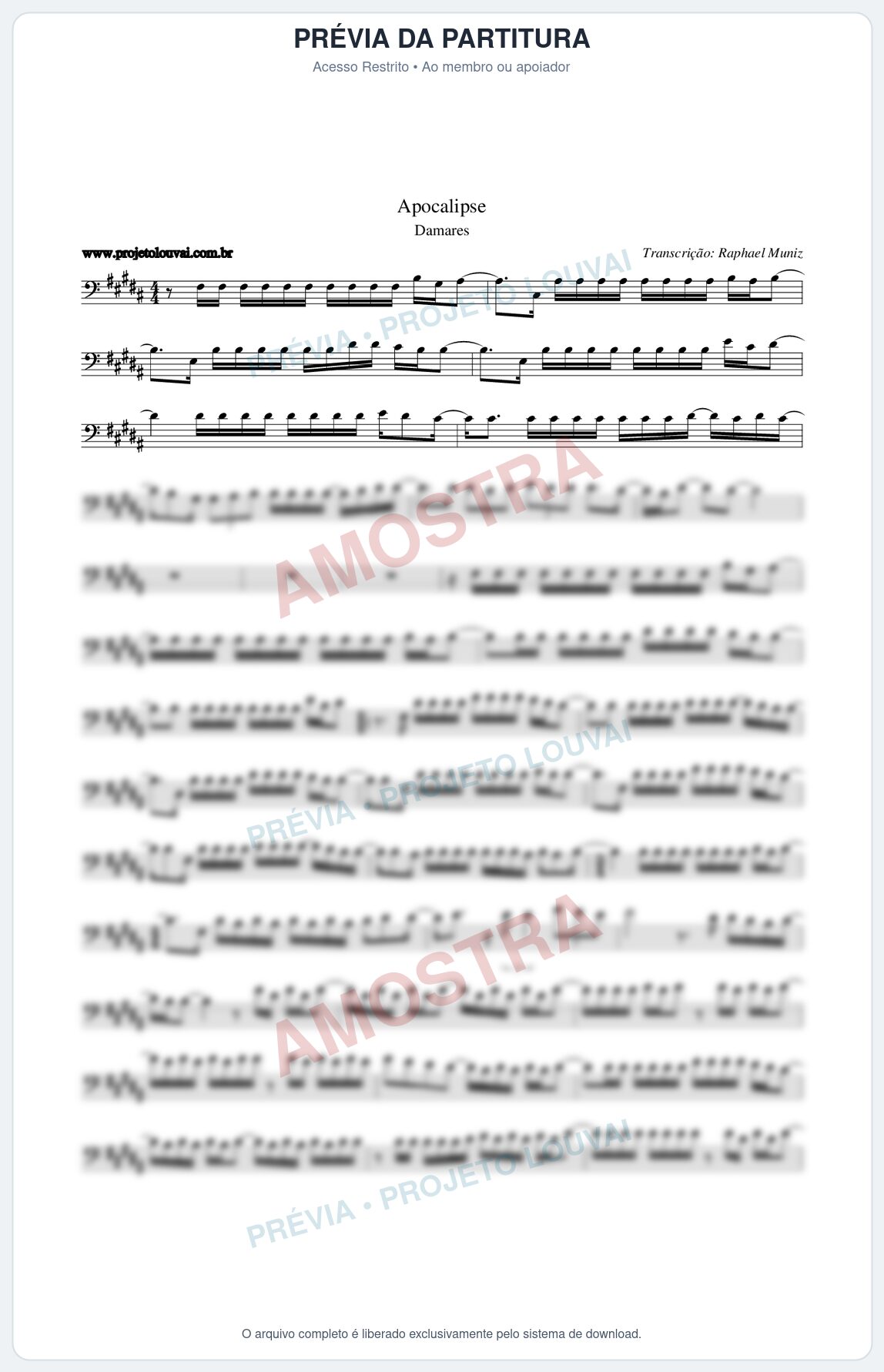 Prévia protegida da primeira página da partitura Partitura da música Apocalipse - Damares - Tom B