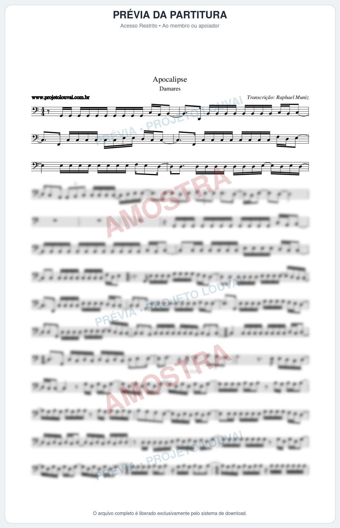 Prévia protegida da primeira página da partitura Partitura da música Apocalipse - Damares - Tom C