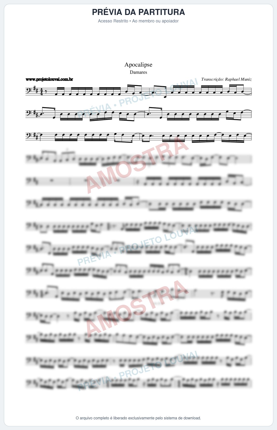 Prévia protegida da primeira página da partitura Partitura da música Apocalipse - Damares - Tom D
