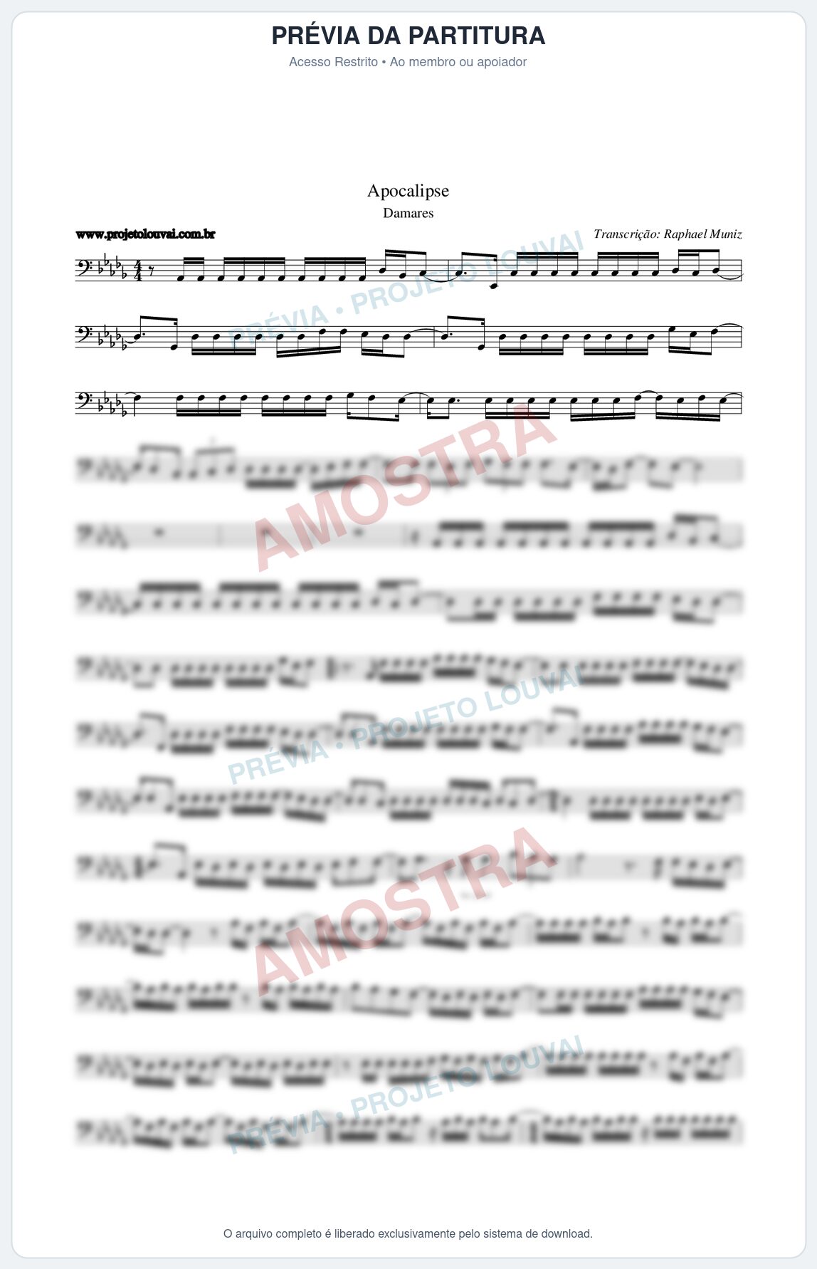 Prévia protegida da primeira página da partitura Partitura da música Apocalipse - Damares - Tom Db