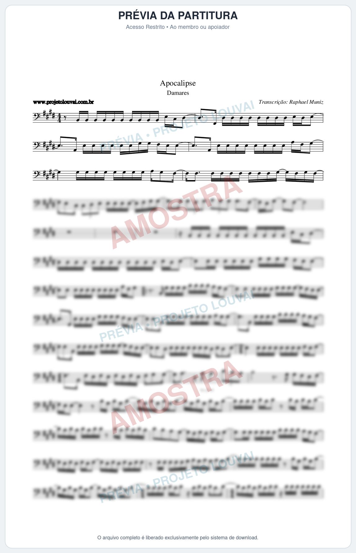 Prévia protegida da primeira página da partitura Partitura da música Apocalipse - Damares - Tom E