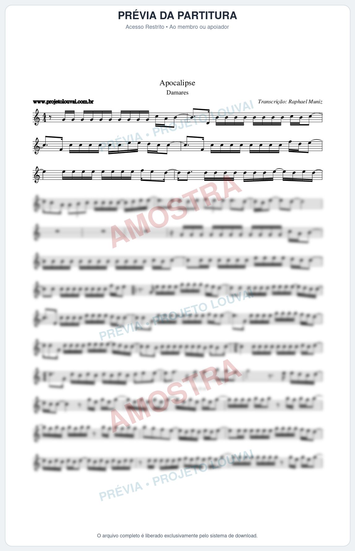 Prévia protegida da primeira página da partitura Partitura da música Apocalipse - Damares - Tom C