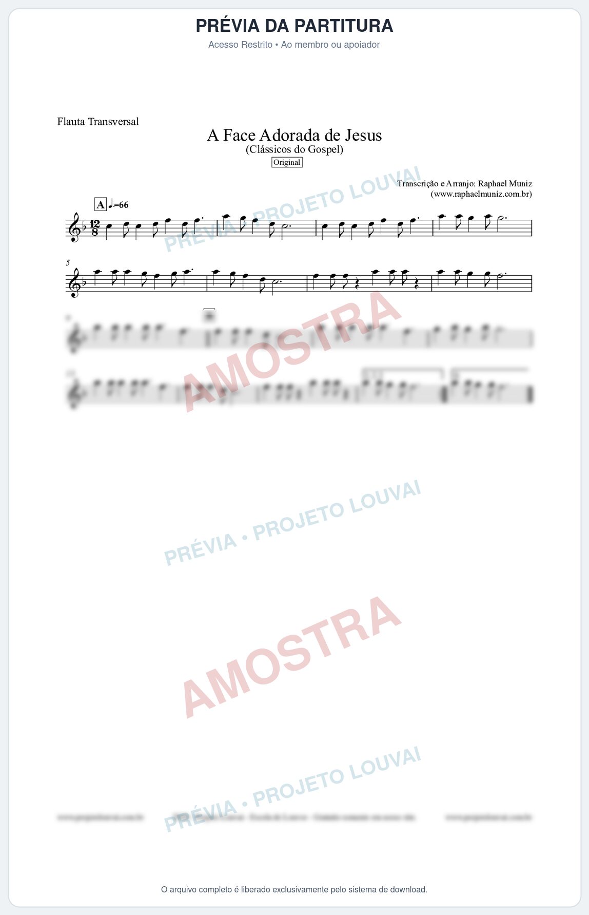 Prévia protegida da primeira página da partitura Partitura para Flauta Transversal - A Face Adorada de Jesus - Harpa Cristã 304 (Tom F) - Clássicos do Gospel