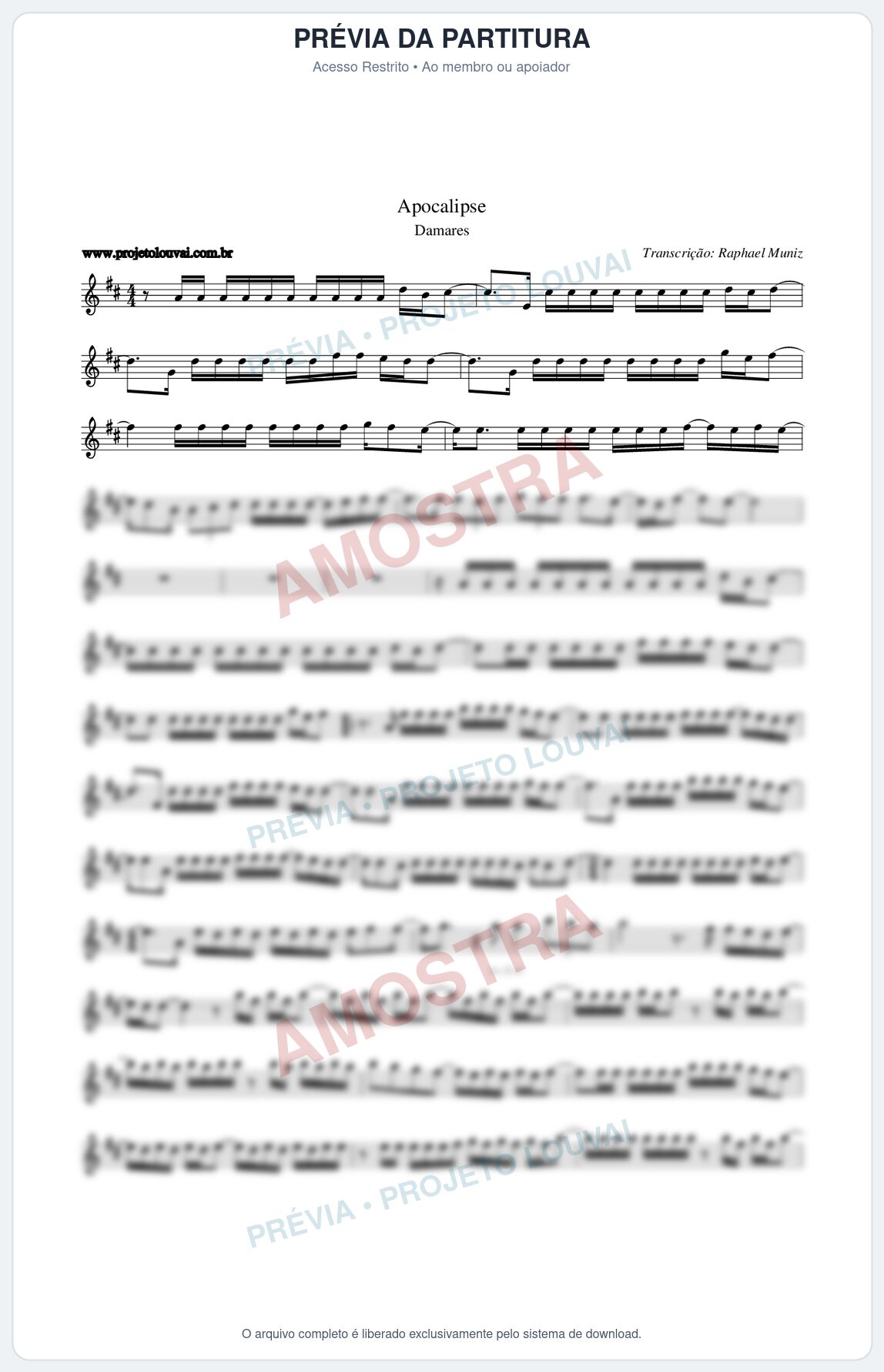 Prévia protegida da primeira página da partitura Partitura da música Apocalipse - Damares - Tom D