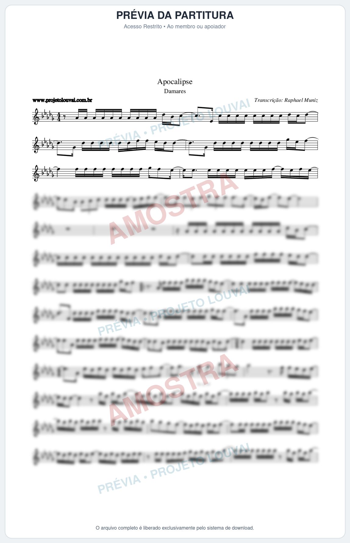 Prévia protegida da primeira página da partitura Partitura da música Apocalipse - Damares - Tom Db