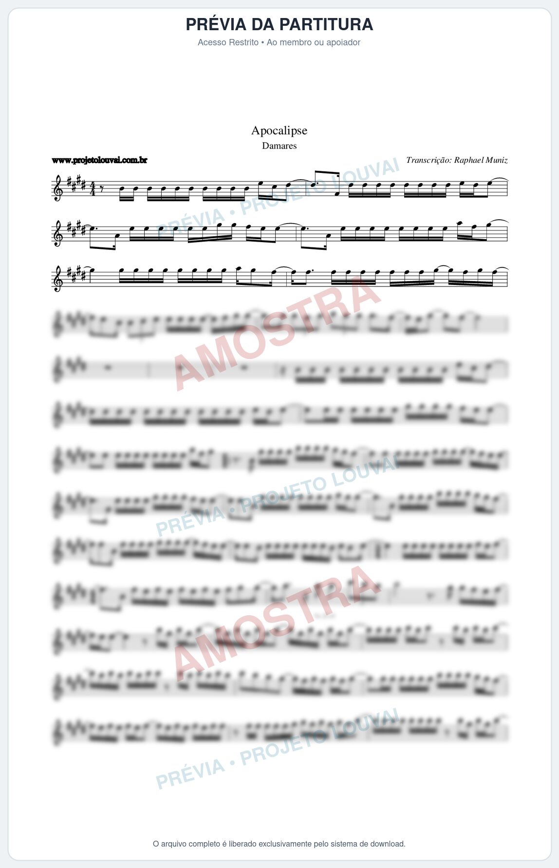 Prévia protegida da primeira página da partitura Partitura da música Apocalipse - Damares - Tom E