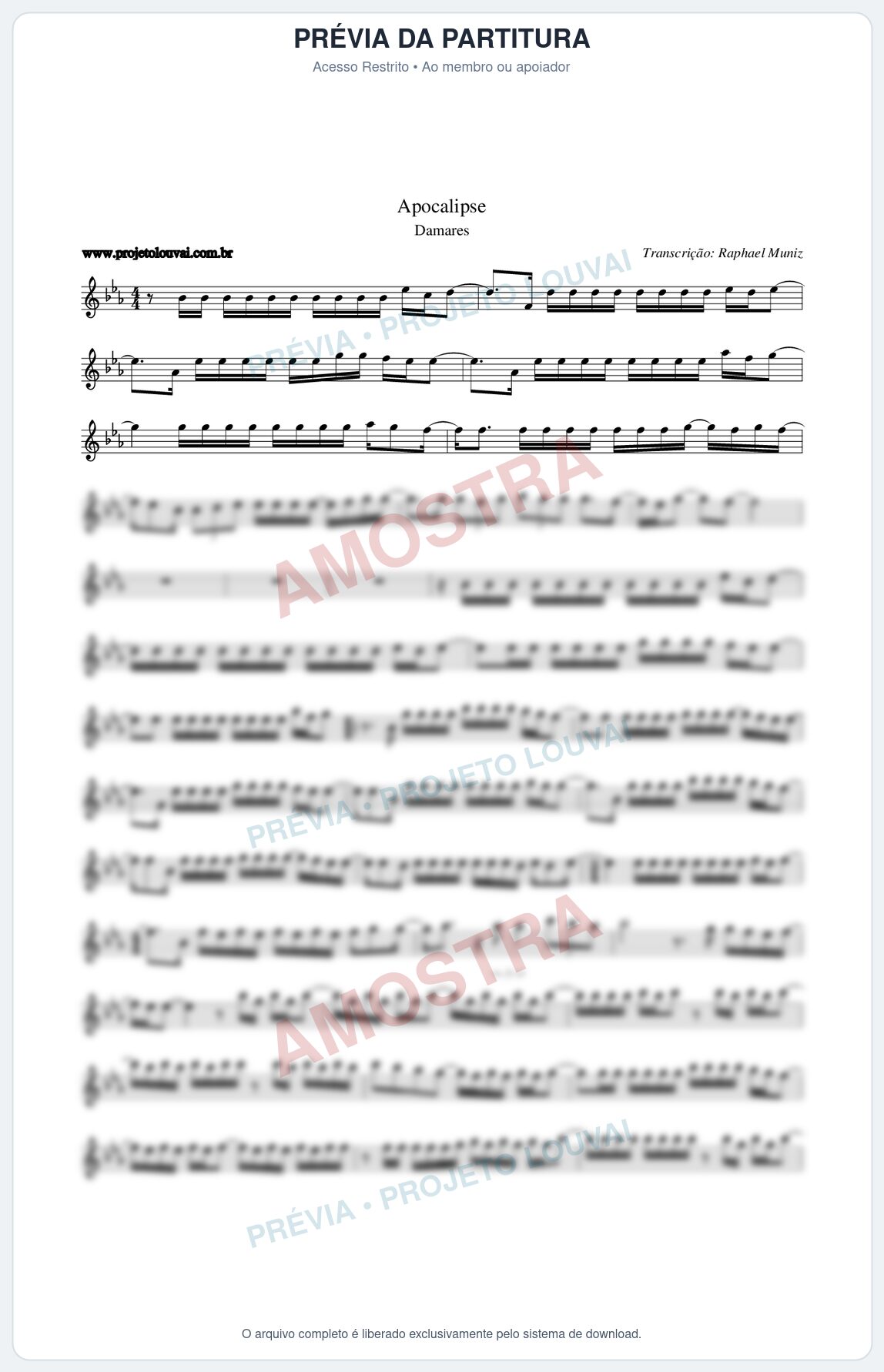 Prévia protegida da primeira página da partitura Partitura da música Apocalipse - Damares - Tom Eb