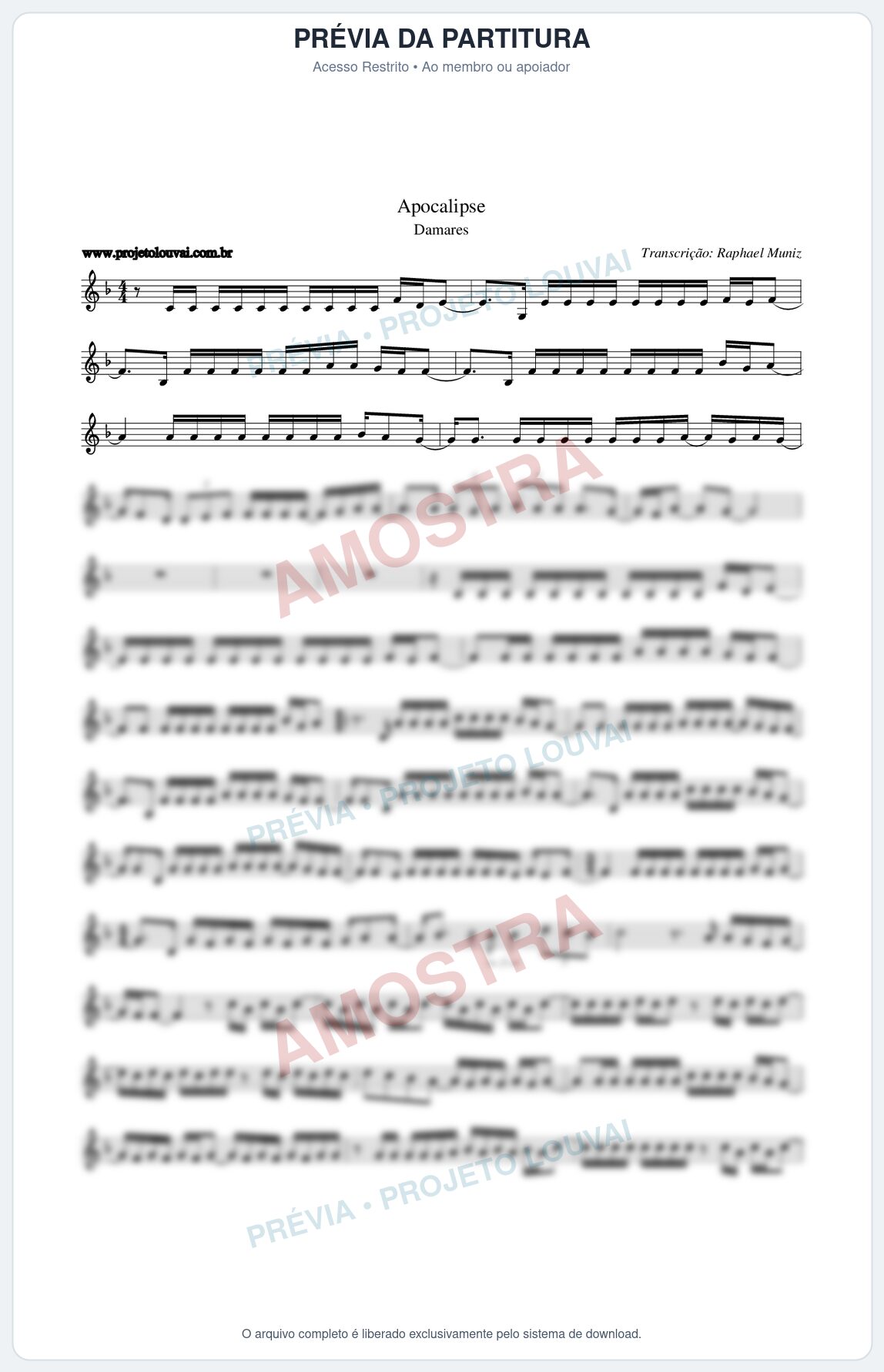 Prévia protegida da primeira página da partitura Partitura da música Apocalipse - Damares - Tom F