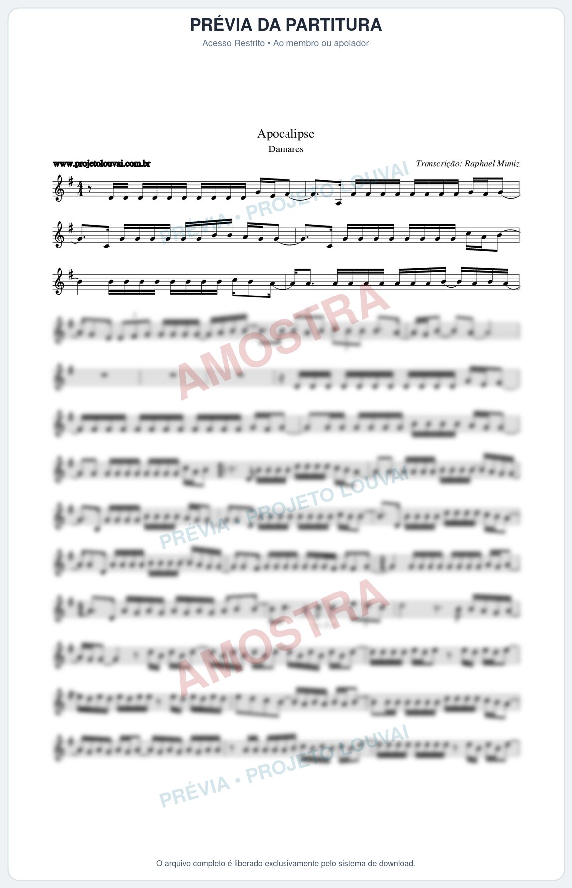 Prévia protegida da primeira página da partitura Partitura da música Apocalipse - Damares - Tom G