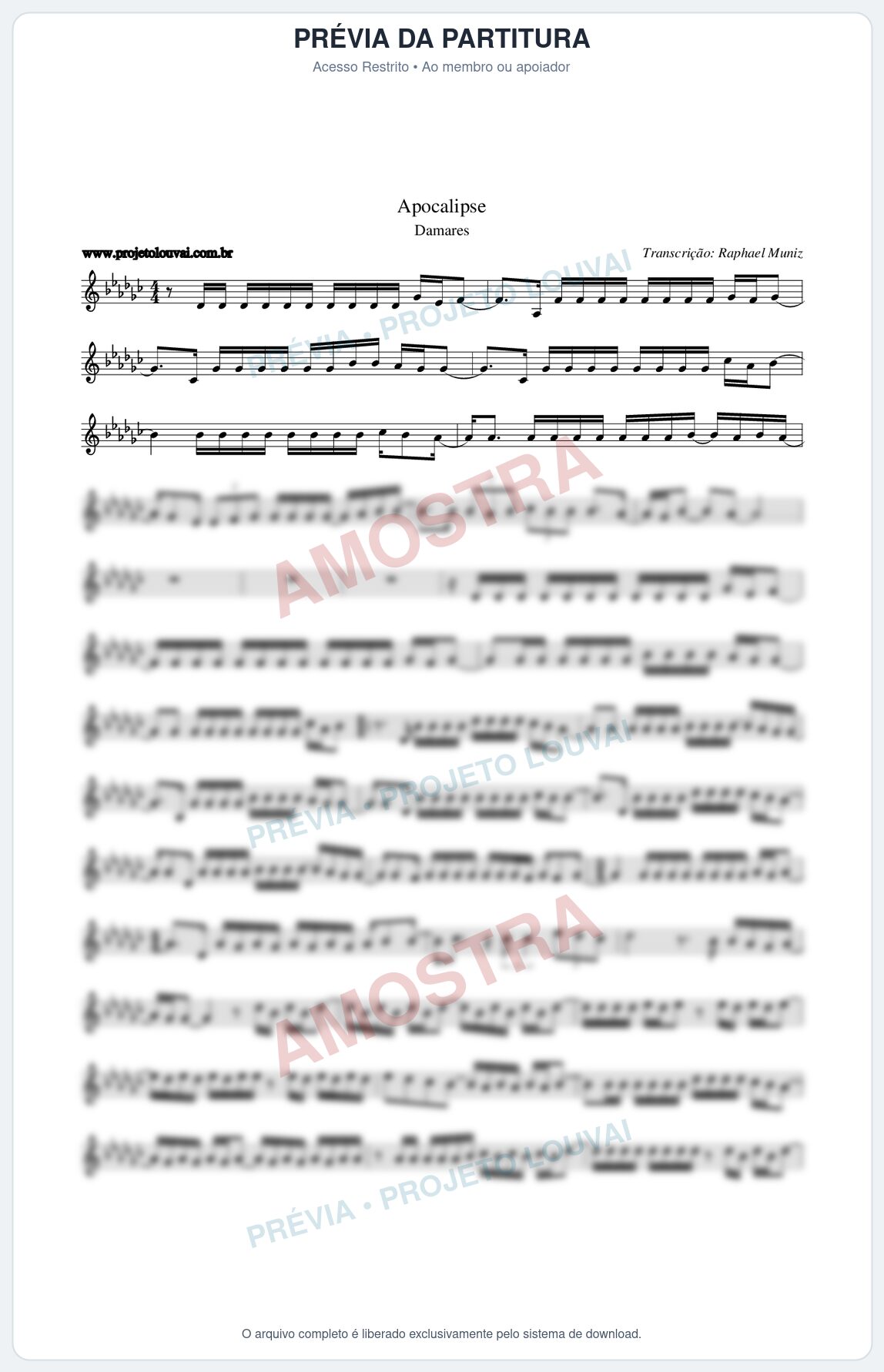 Prévia protegida da primeira página da partitura Partitura da música Apocalipse - Damares - Tom Gb