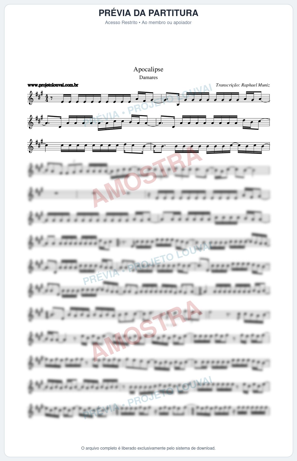 Prévia protegida da primeira página da partitura Partitura da música Apocalipse - Damares - Tom A
