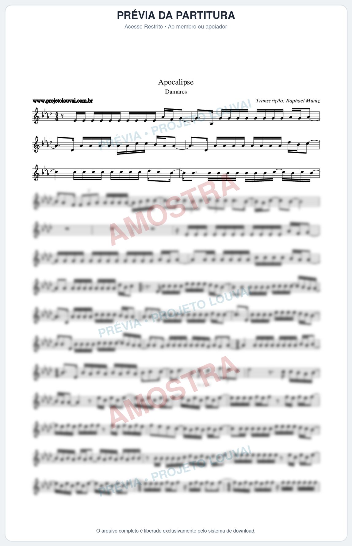 Prévia protegida da primeira página da partitura Partitura da música Apocalipse - Damares - Tom Ab