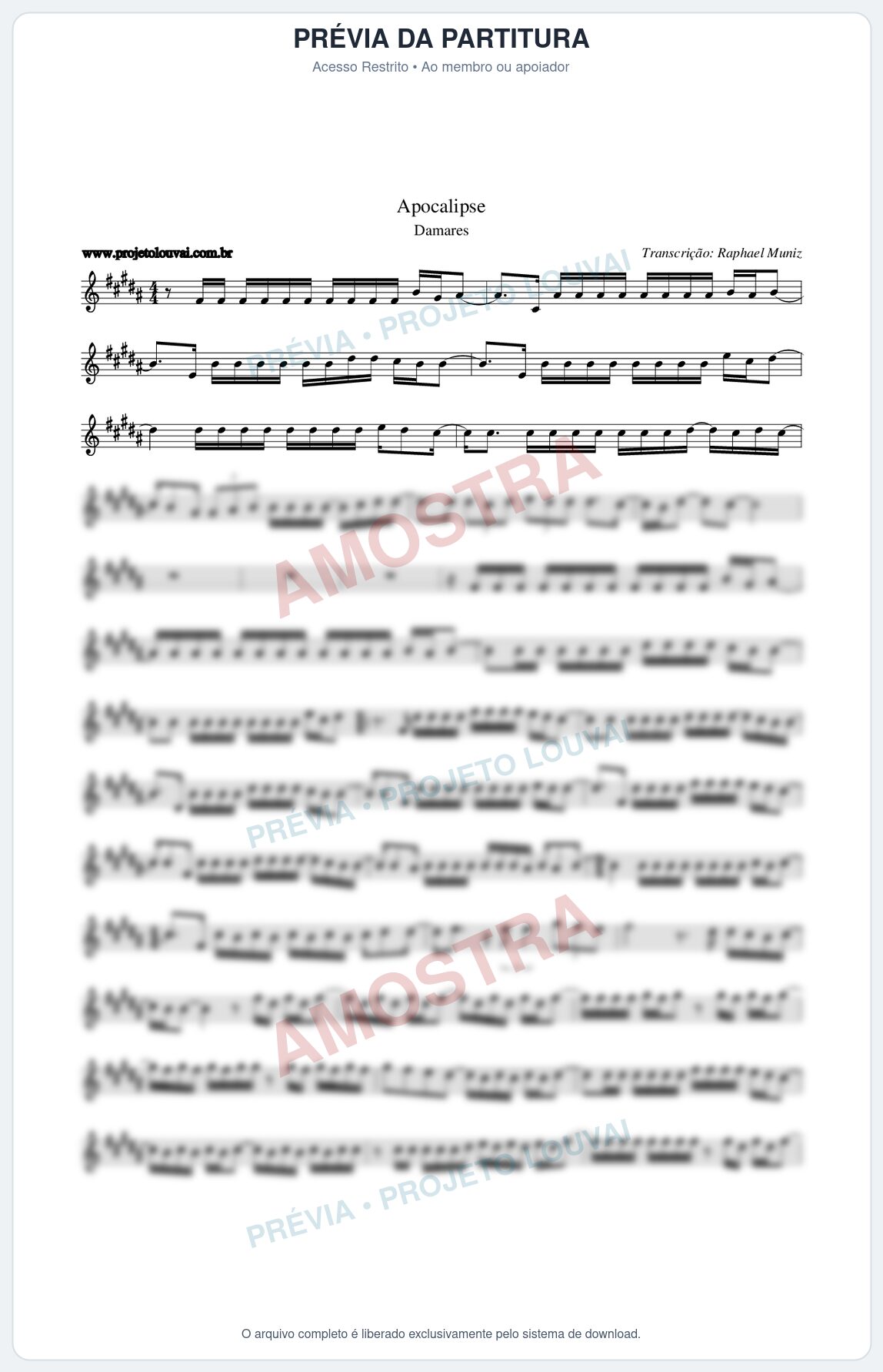 Prévia protegida da primeira página da partitura Partitura da música Apocalipse - Damares - Tom B
