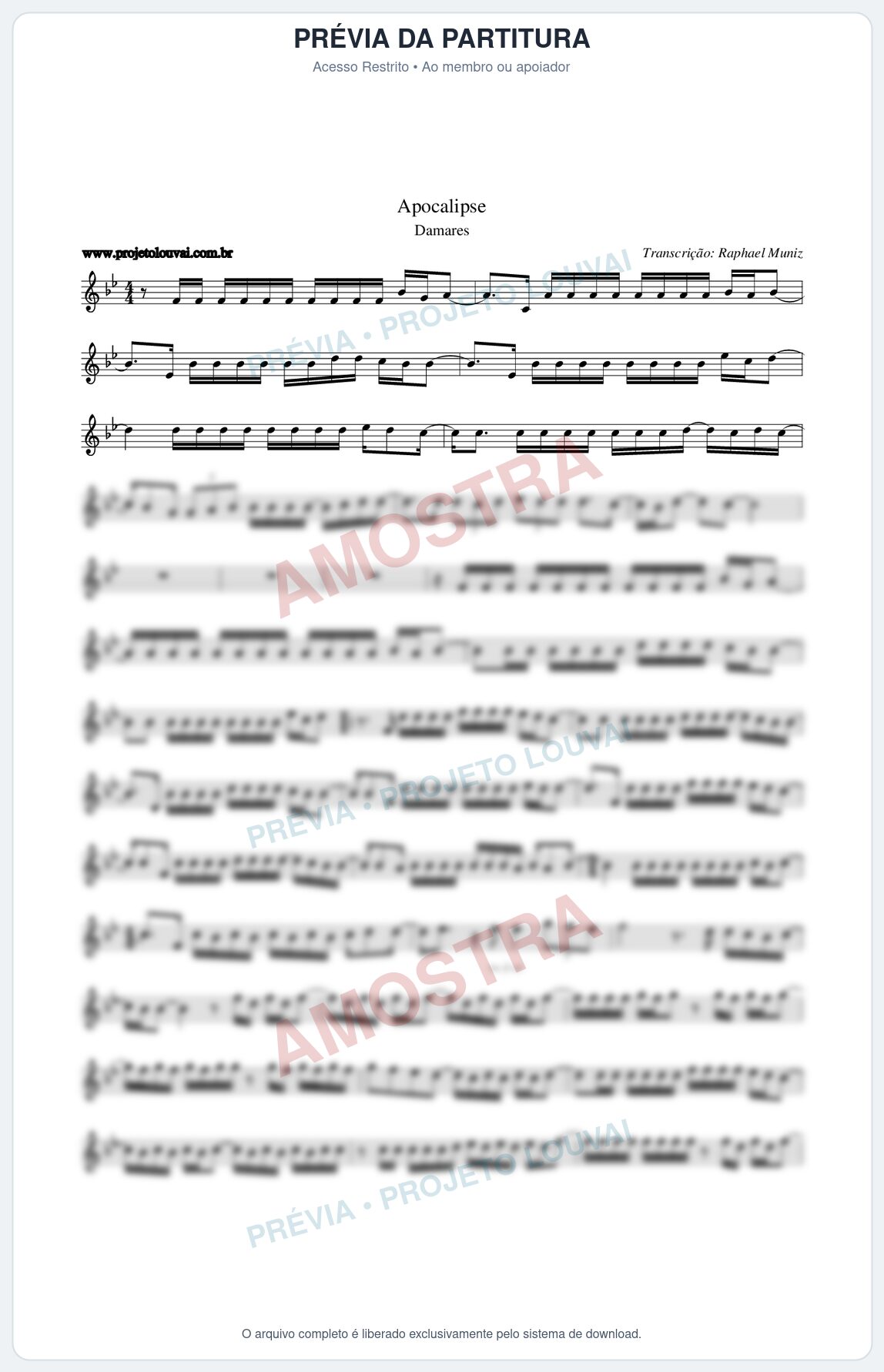 Prévia protegida da primeira página da partitura Partitura da música Apocalipse - Damares - Tom Bb