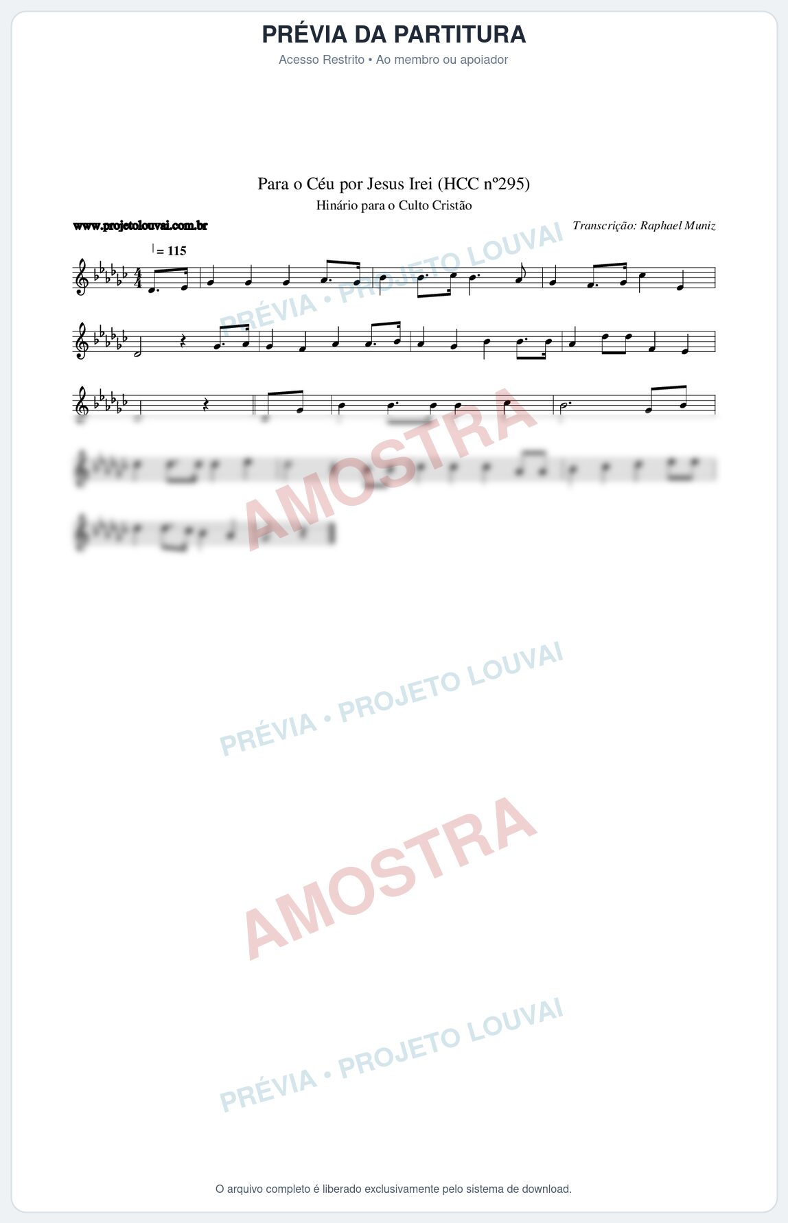 Prévia protegida da primeira página da partitura Partitura da música Para o Céu por Jesus Irei (HCC nº295) - Hinário para o Culto Cristão - Tom Gb