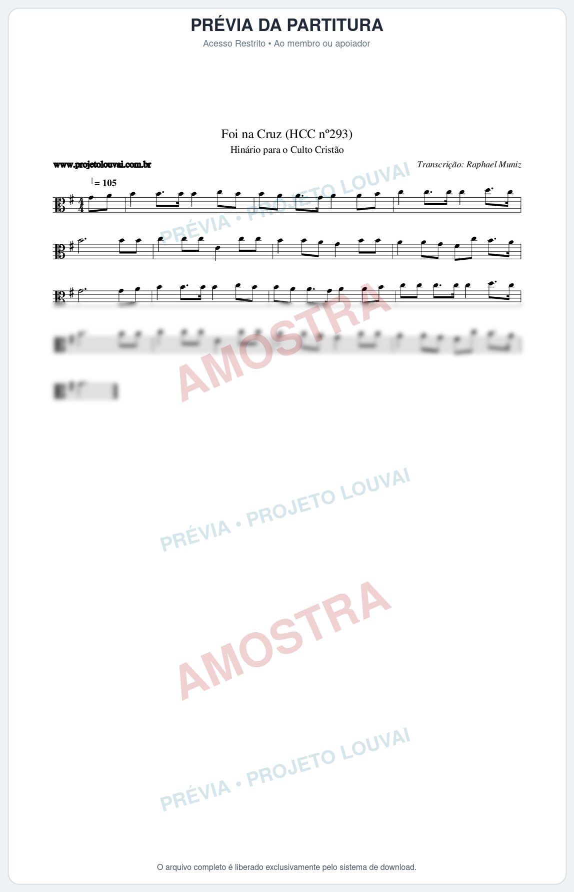 Prévia protegida da primeira página da partitura Partitura da música Foi na Cruz (HCC nº293) - Hinário para o Culto Cristão - Tom G