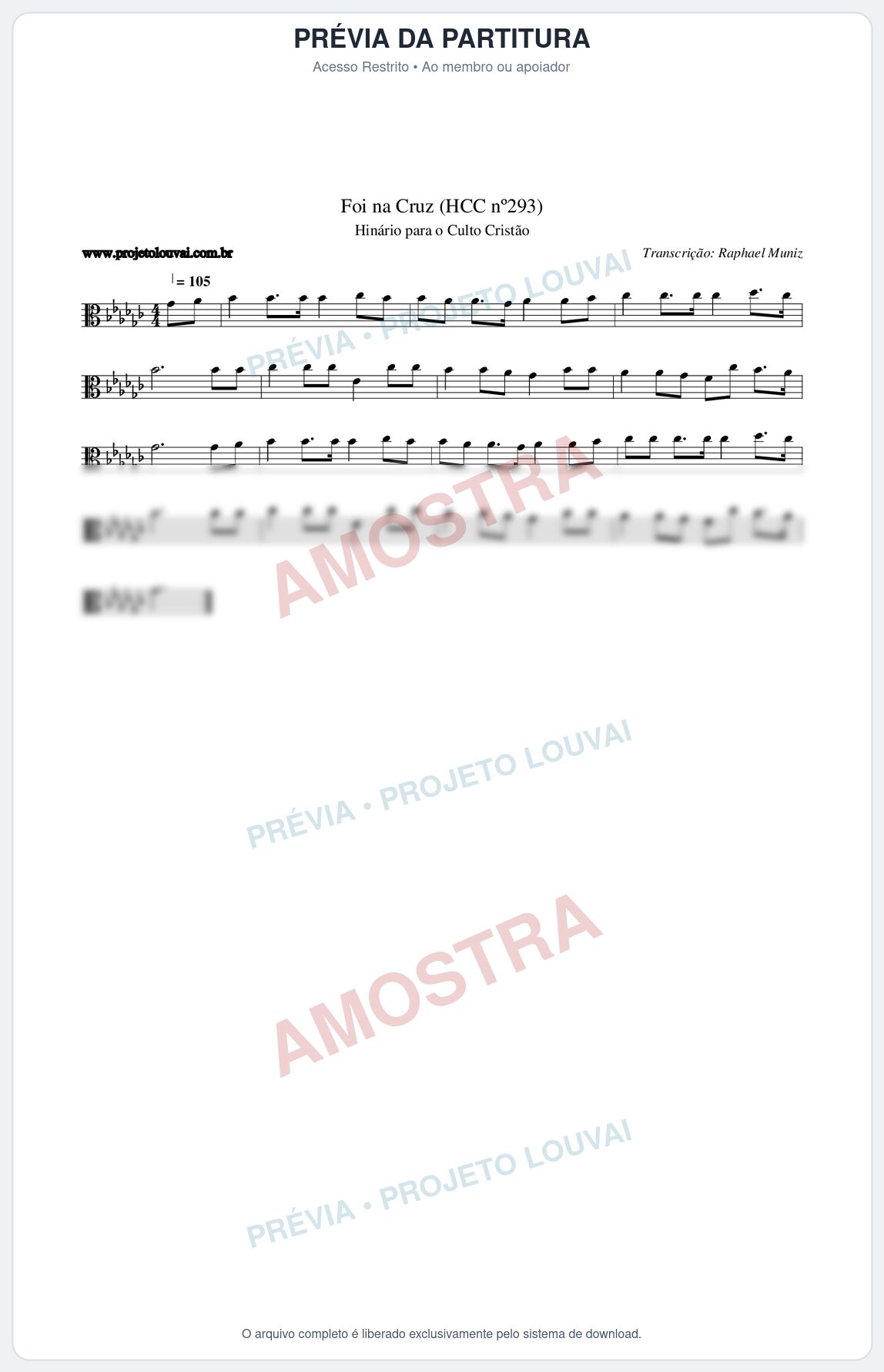 Prévia protegida da primeira página da partitura Partitura da música Foi na Cruz (HCC nº293) - Hinário para o Culto Cristão - Tom Gb