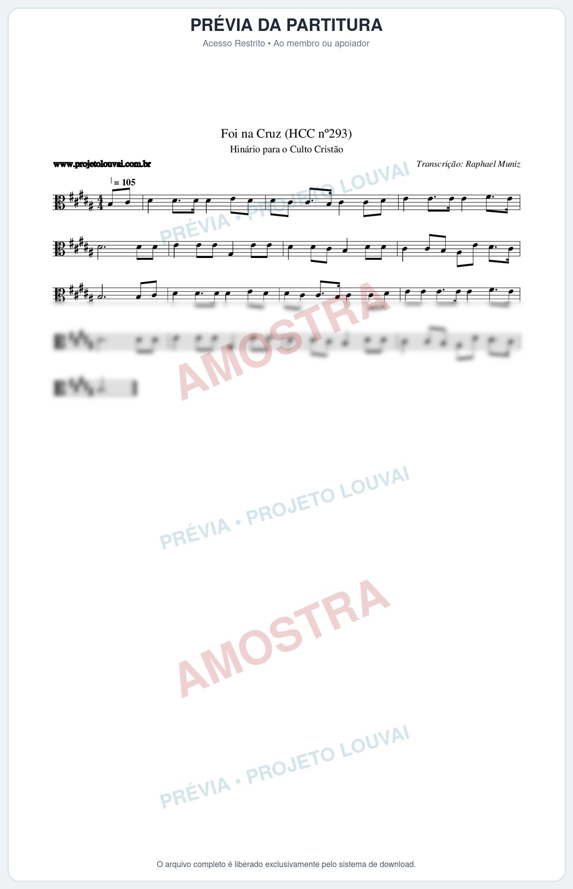 Prévia protegida da primeira página da partitura Partitura da música Foi na Cruz (HCC nº293) - Hinário para o Culto Cristão - Tom B
