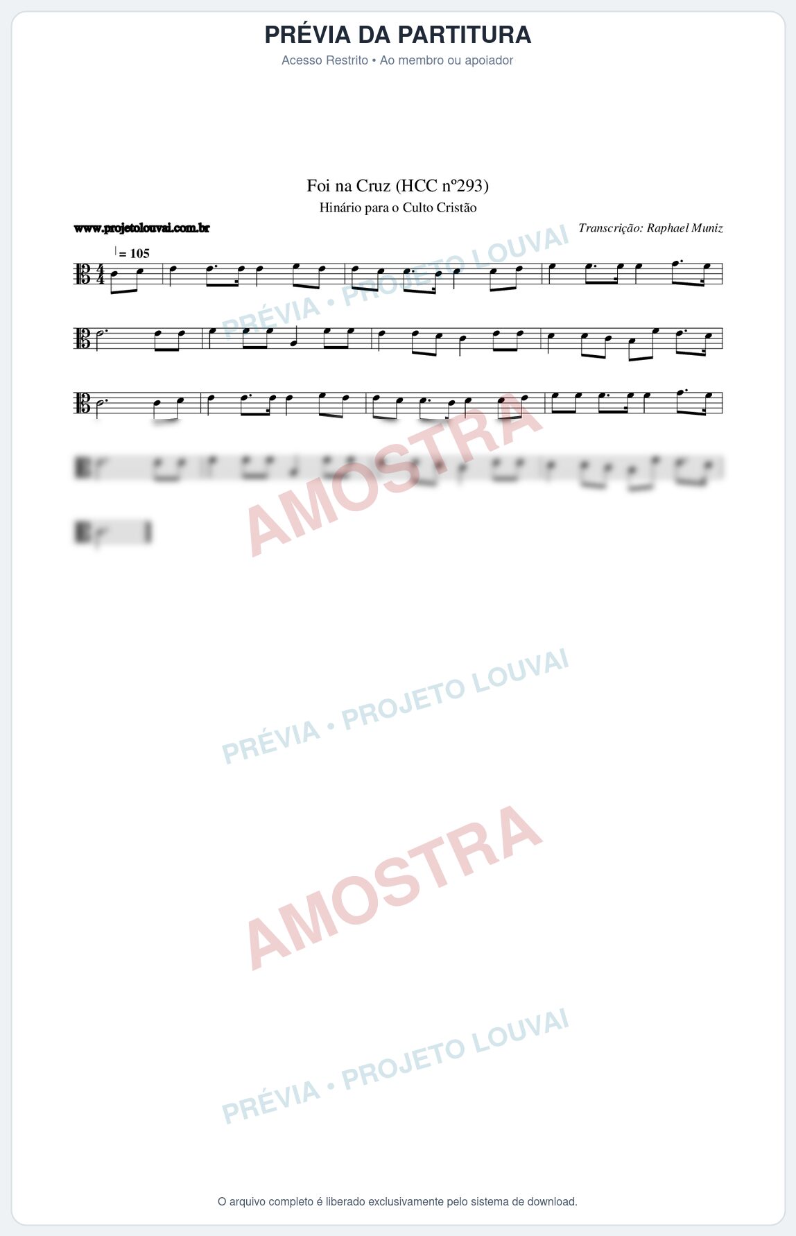 Prévia protegida da primeira página da partitura Partitura da música Foi na Cruz (HCC nº293) - Hinário para o Culto Cristão - Tom C