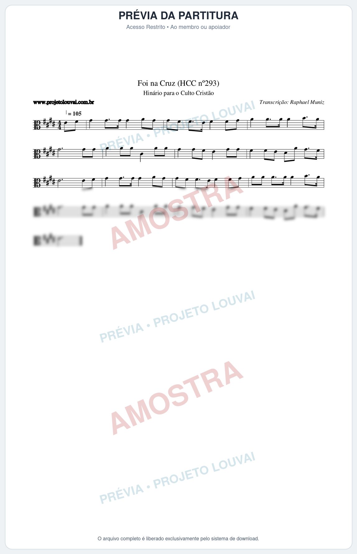 Prévia protegida da primeira página da partitura Partitura da música Foi na Cruz (HCC nº293) - Hinário para o Culto Cristão - Tom E