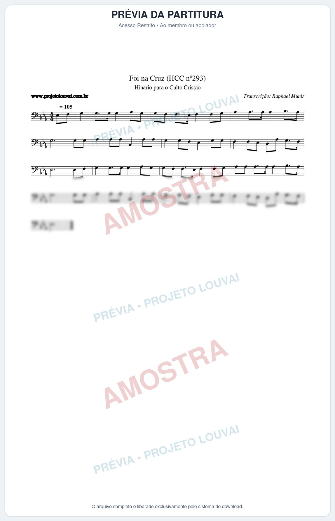 Prévia protegida da primeira página da partitura Partitura da música Foi na Cruz (HCC nº293) - Hinário para o Culto Cristão - Tom Eb