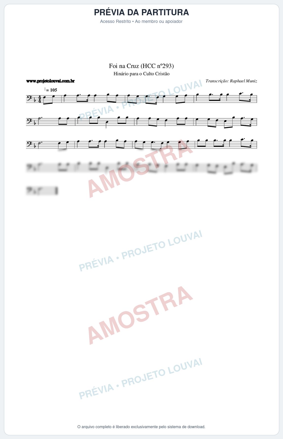 Prévia protegida da primeira página da partitura Partitura da música Foi na Cruz (HCC nº293) - Hinário para o Culto Cristão - Tom F
