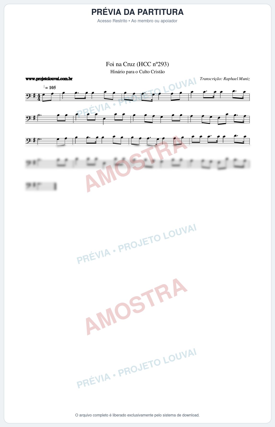 Prévia protegida da primeira página da partitura Partitura da música Foi na Cruz (HCC nº293) - Hinário para o Culto Cristão - Tom G