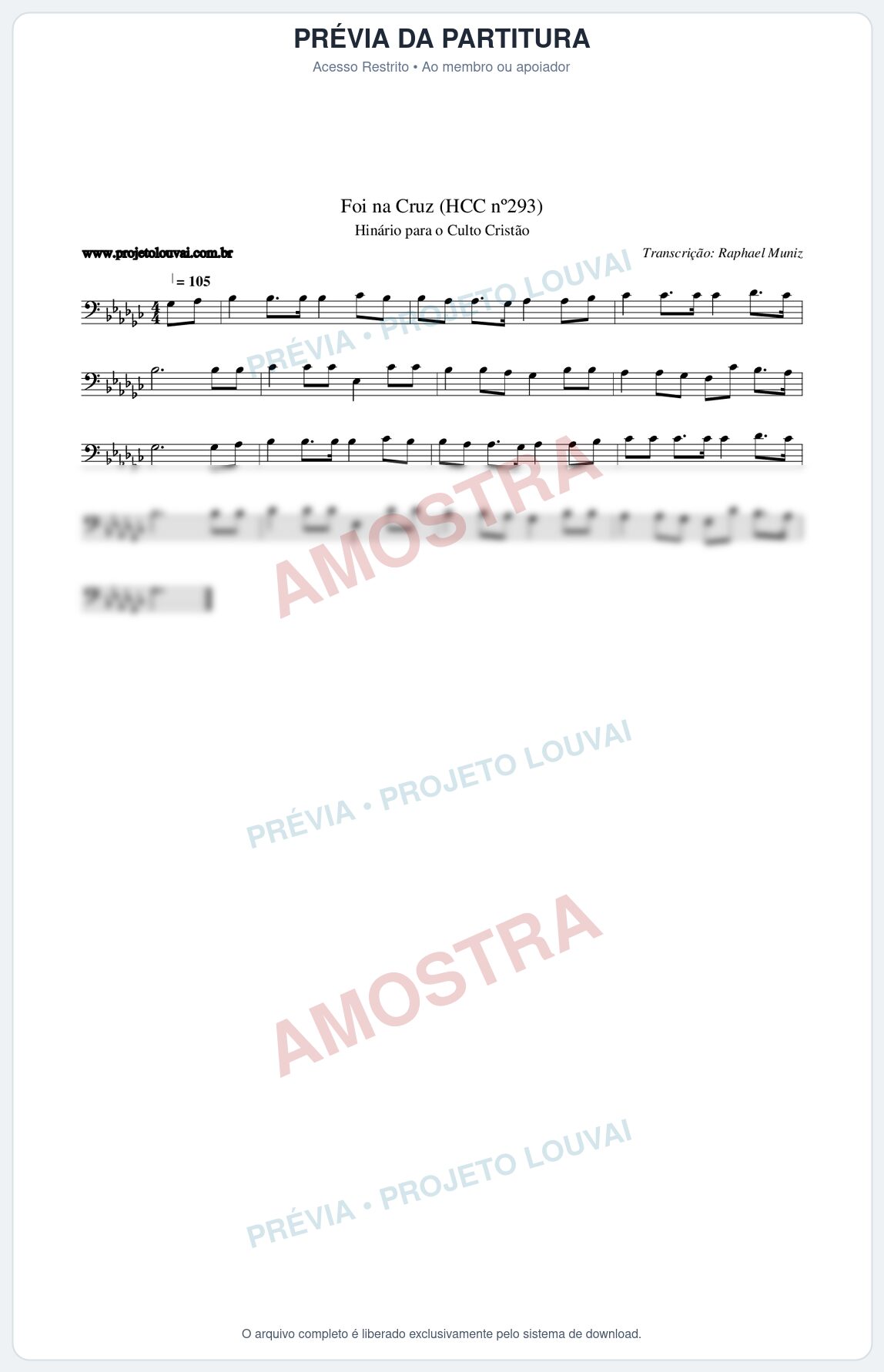 Prévia protegida da primeira página da partitura Partitura da música Foi na Cruz (HCC nº293) - Hinário para o Culto Cristão - Tom Gb