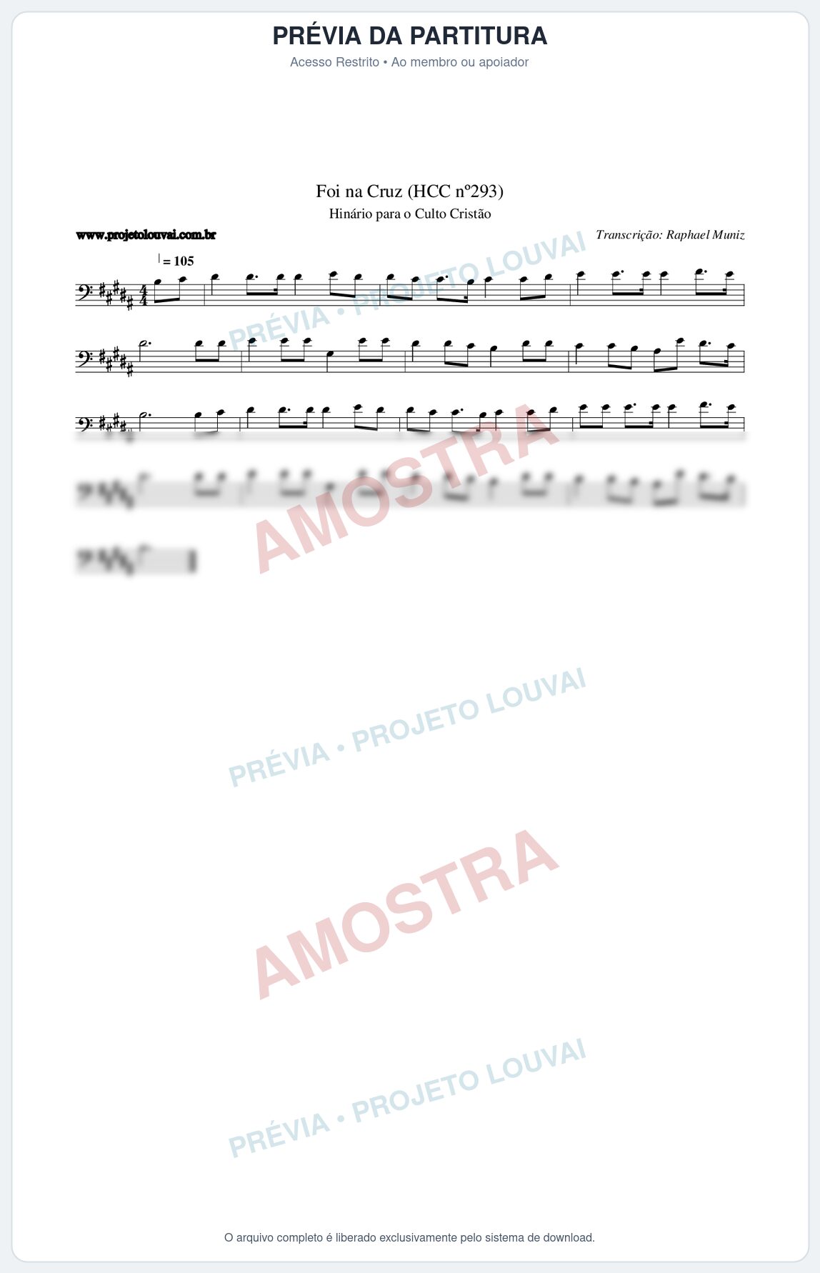 Prévia protegida da primeira página da partitura Partitura da música Foi na Cruz (HCC nº293) - Hinário para o Culto Cristão - Tom B