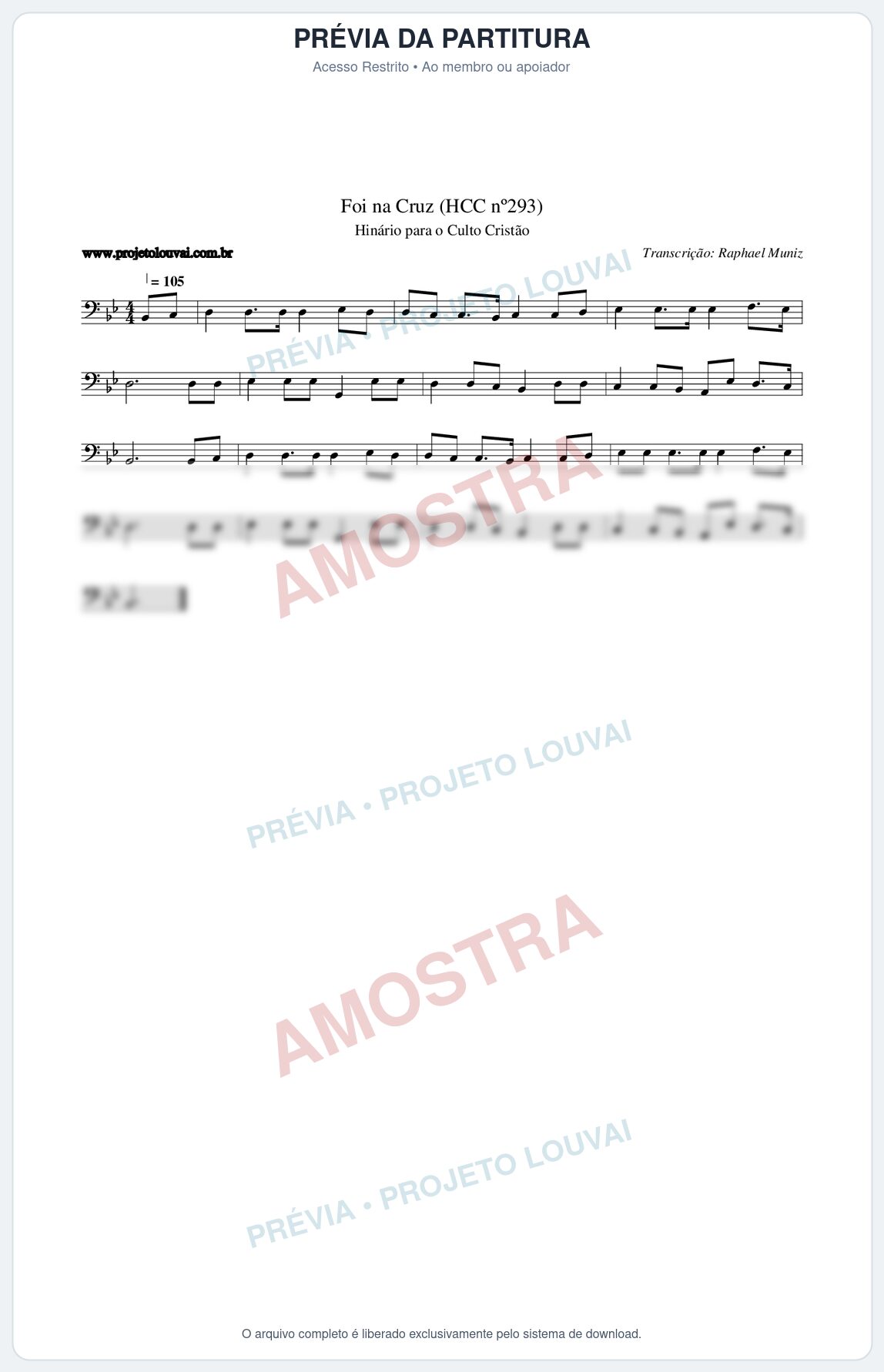 Prévia protegida da primeira página da partitura Partitura da música Foi na Cruz (HCC nº293) - Hinário para o Culto Cristão - Tom Bb