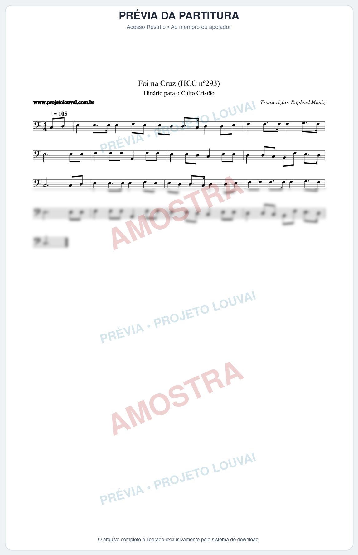 Prévia protegida da primeira página da partitura Partitura da música Foi na Cruz (HCC nº293) - Hinário para o Culto Cristão - Tom C
