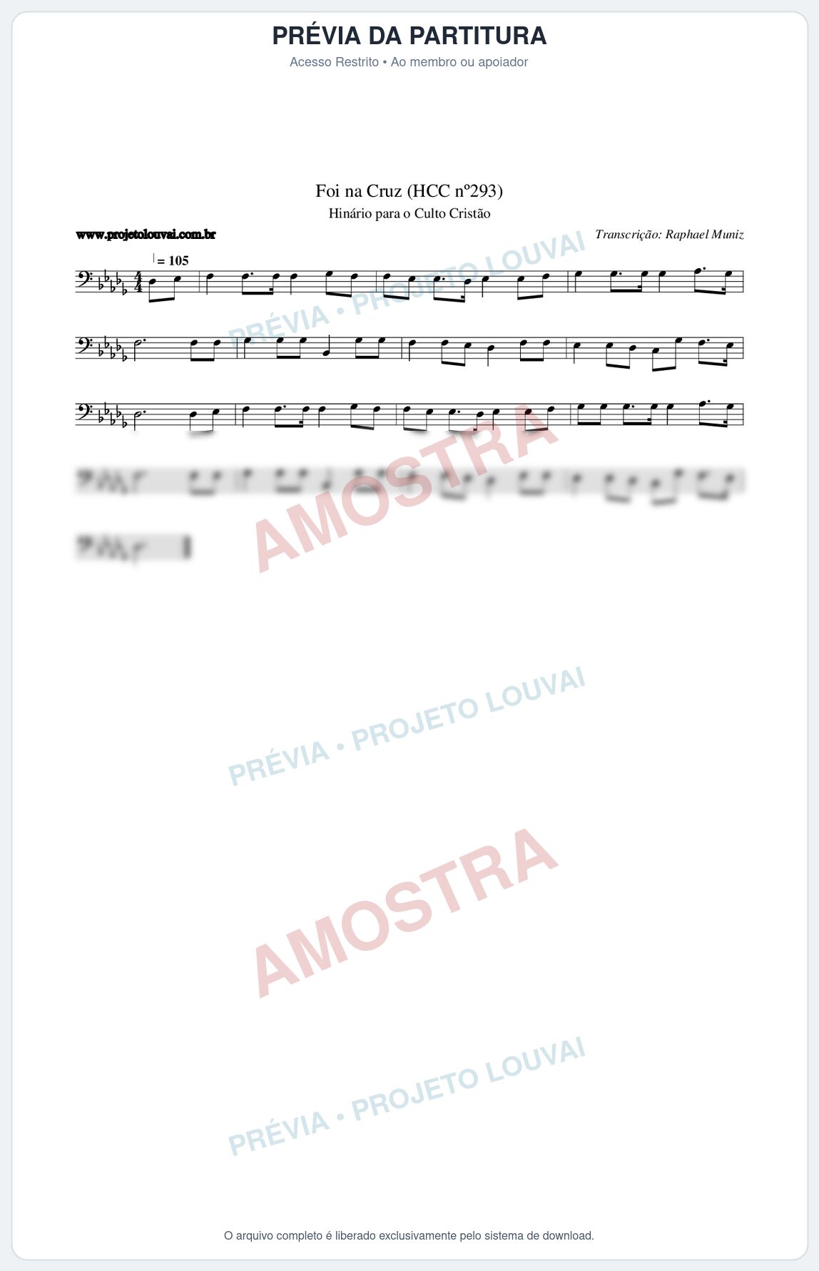 Prévia protegida da primeira página da partitura Partitura da música Foi na Cruz (HCC nº293) - Hinário para o Culto Cristão - Tom Db