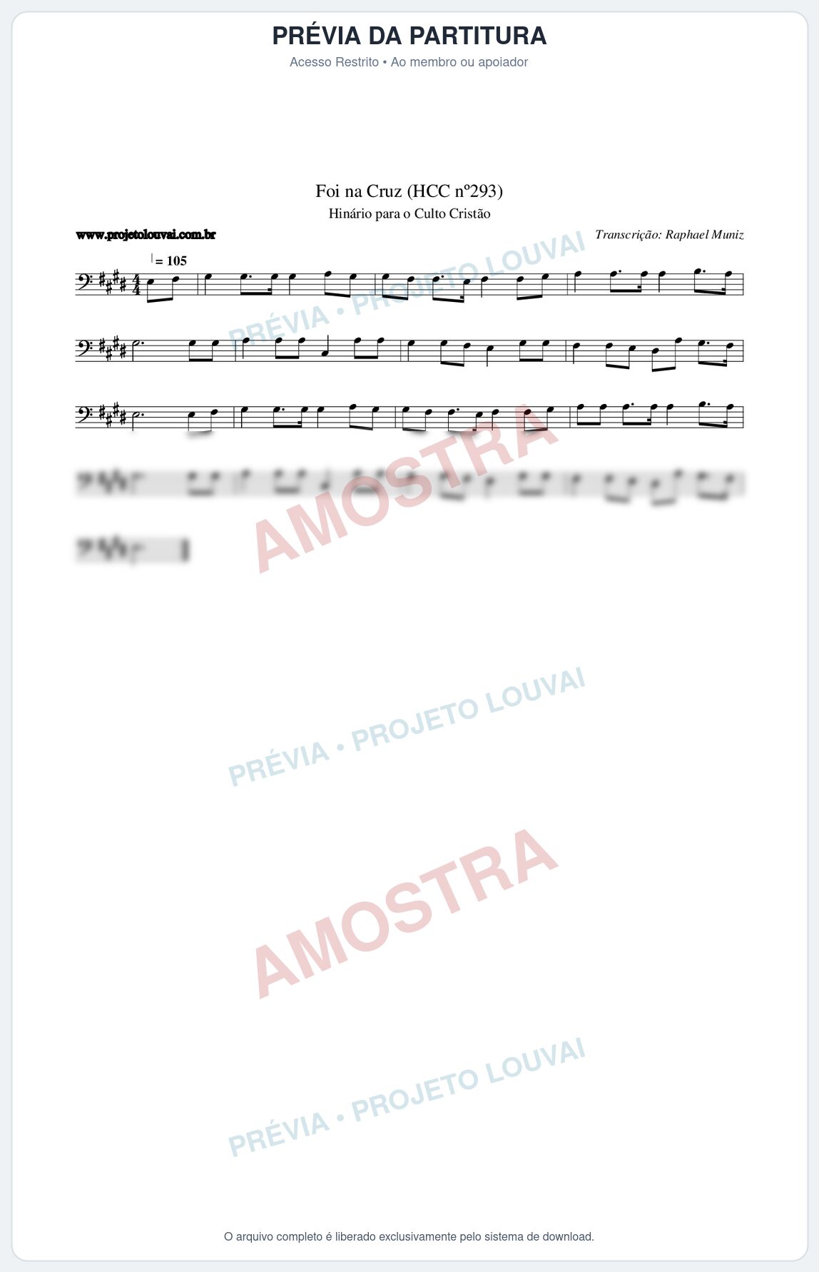 Prévia protegida da primeira página da partitura Partitura da música Foi na Cruz (HCC nº293) - Hinário para o Culto Cristão - Tom E
