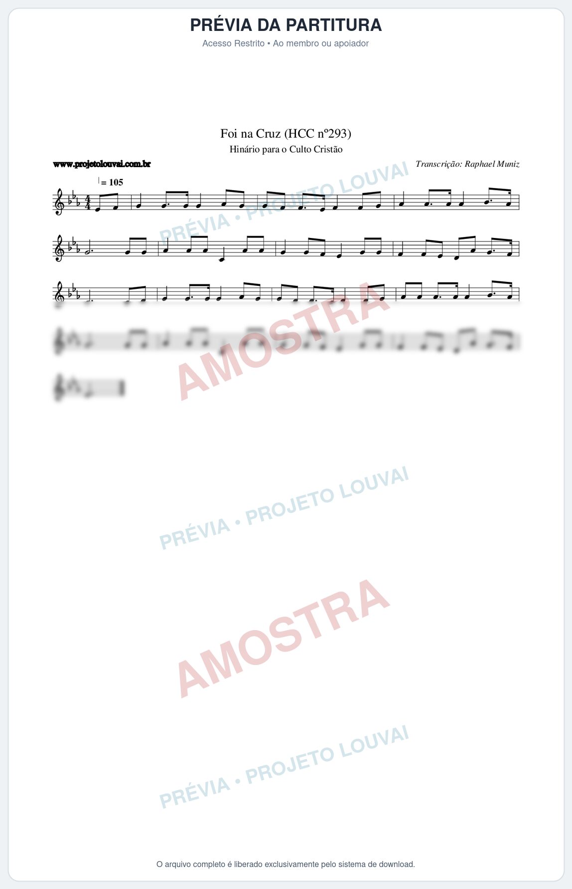 Prévia protegida da primeira página da partitura Partitura da música Foi na Cruz (HCC nº293) - Hinário para o Culto Cristão - Tom Eb