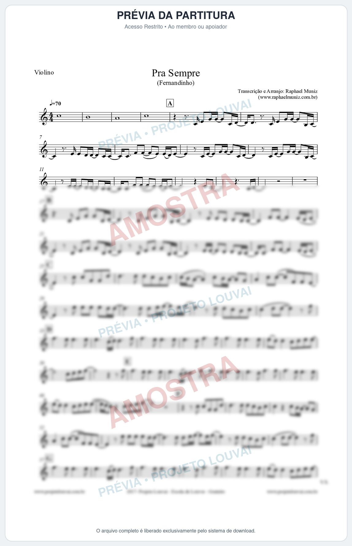 Prévia protegida da primeira página da partitura Partitura para Violino - Pra Sempre (Forever) - Fernandinho