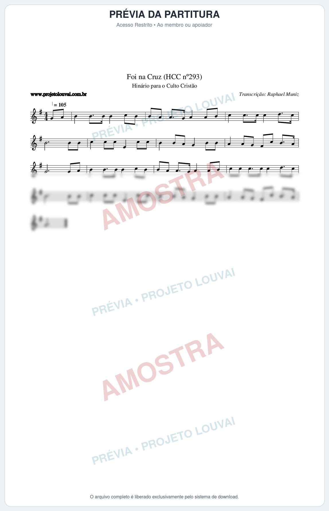 Prévia protegida da primeira página da partitura Partitura da música Foi na Cruz (HCC nº293) - Hinário para o Culto Cristão - Tom G