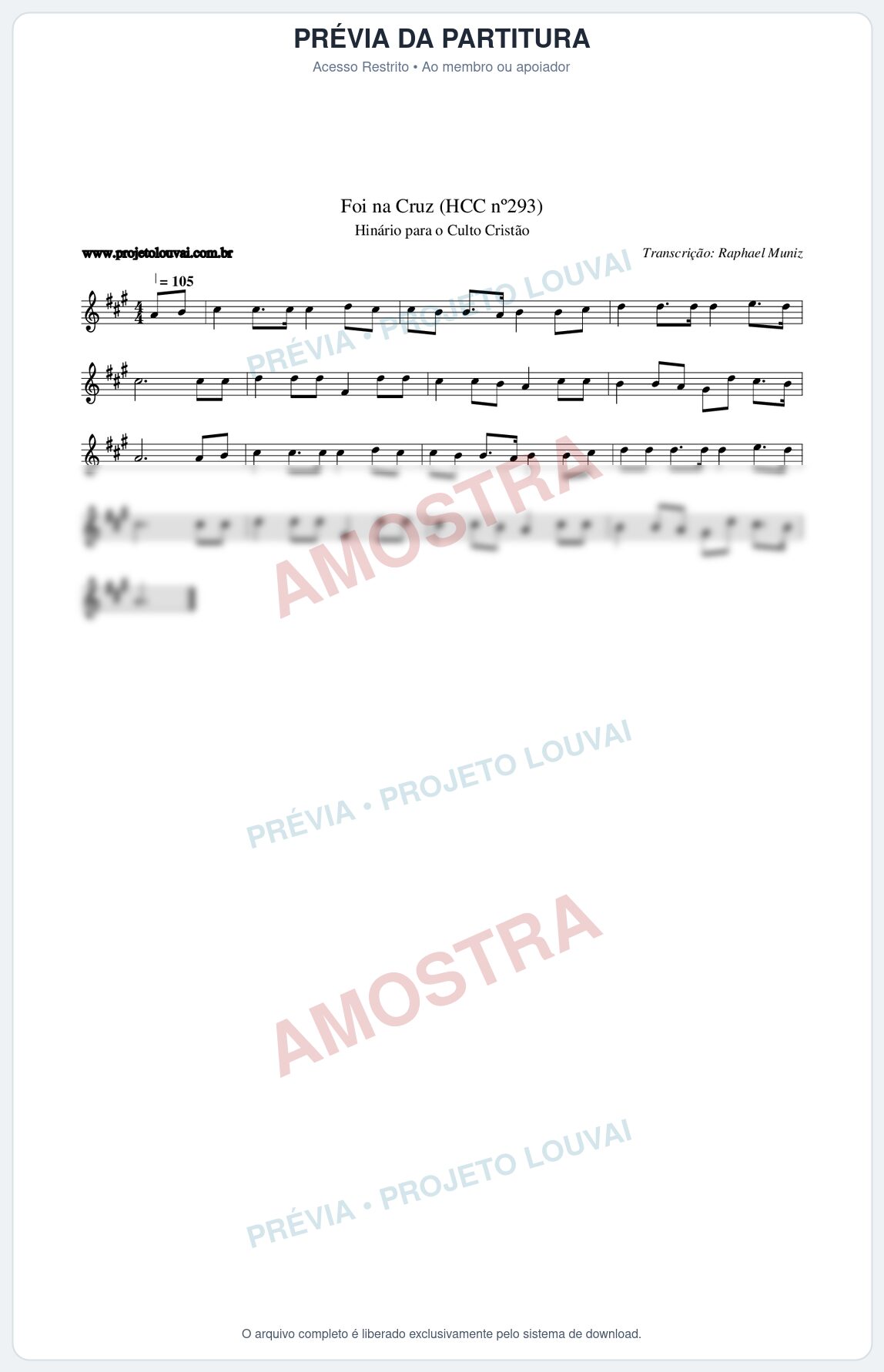 Prévia protegida da primeira página da partitura Partitura da música Foi na Cruz (HCC nº293) - Hinário para o Culto Cristão - Tom A