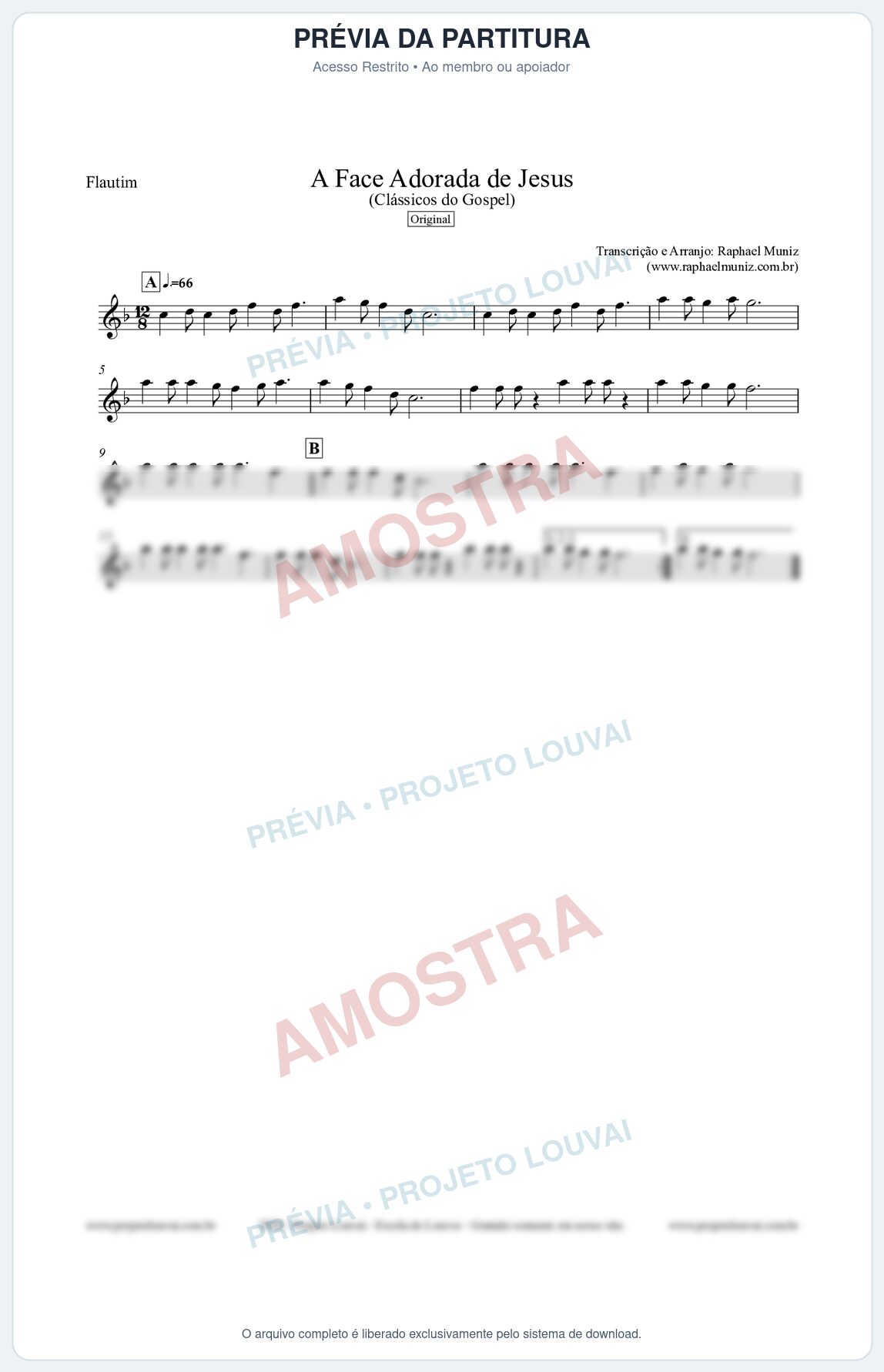 Prévia protegida da primeira página da partitura Partitura para Flautim - A Face Adorada de Jesus - Harpa Cristã 304 (Tom F) - Clássicos do Gospel