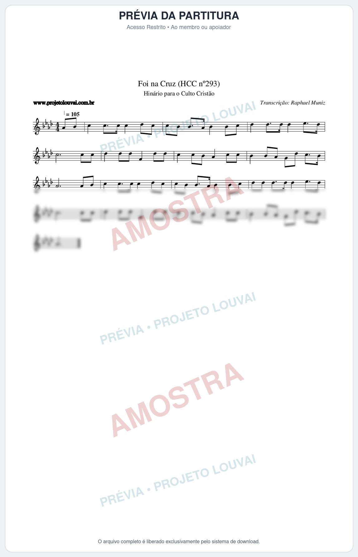 Prévia protegida da primeira página da partitura Partitura da música Foi na Cruz (HCC nº293) - Hinário para o Culto Cristão - Tom Ab