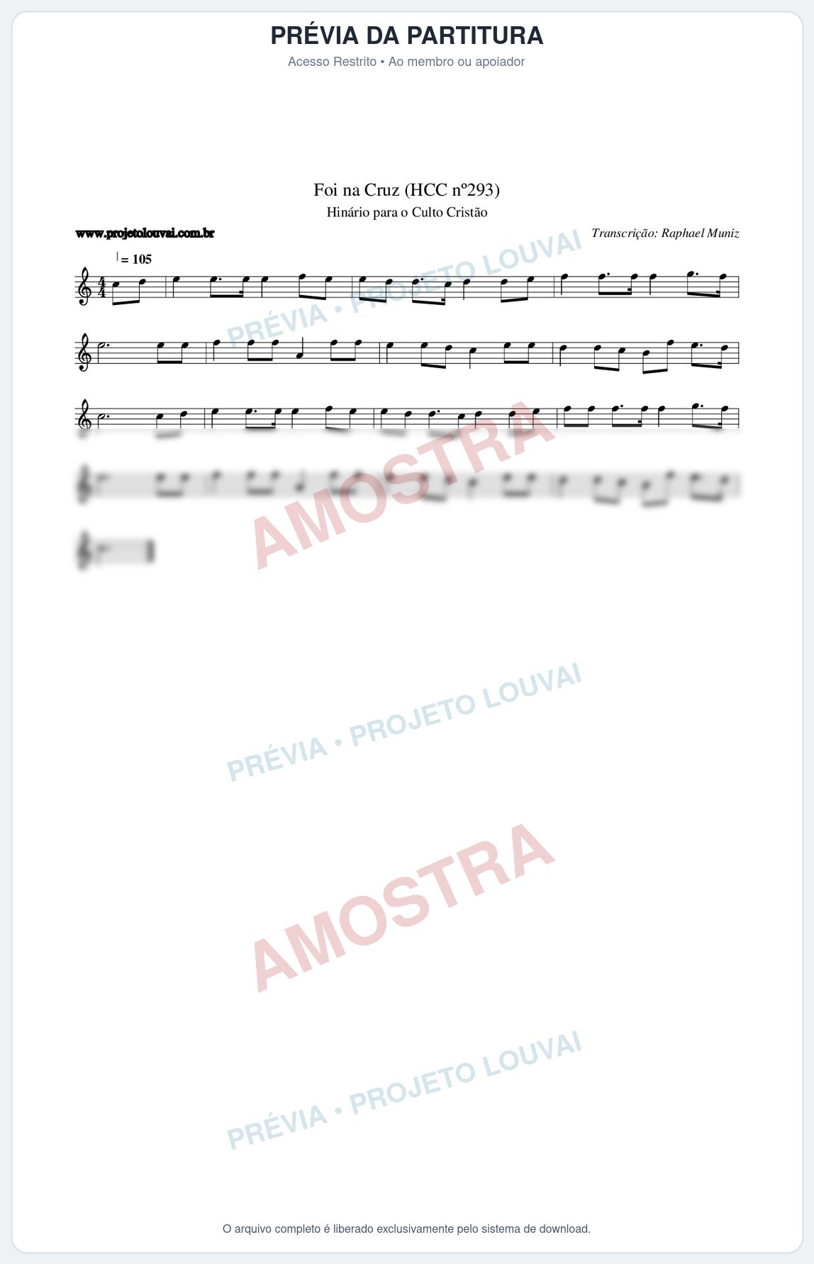 Prévia protegida da primeira página da partitura Partitura da música Foi na Cruz (HCC nº293) - Hinário para o Culto Cristão - Tom C