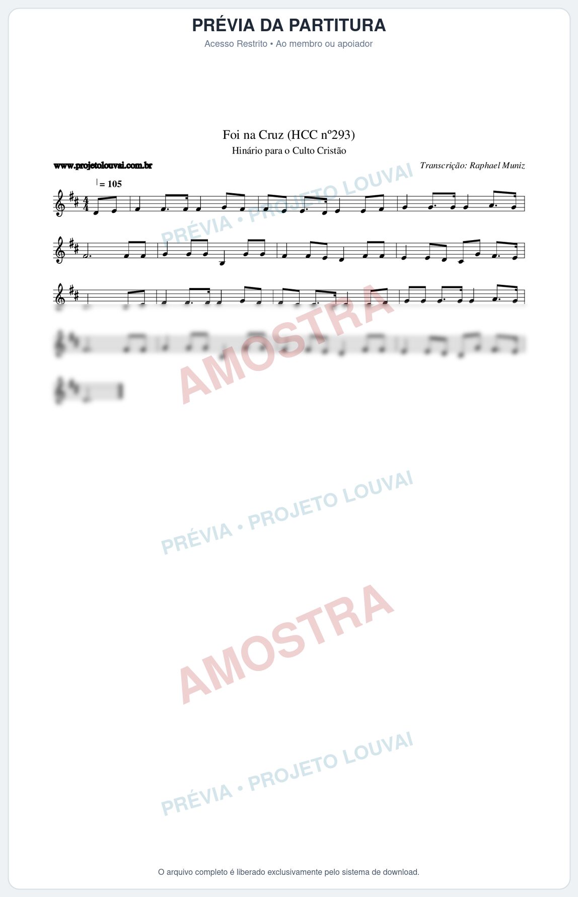 Prévia protegida da primeira página da partitura Partitura da música Foi na Cruz (HCC nº293) - Hinário para o Culto Cristão - Tom D